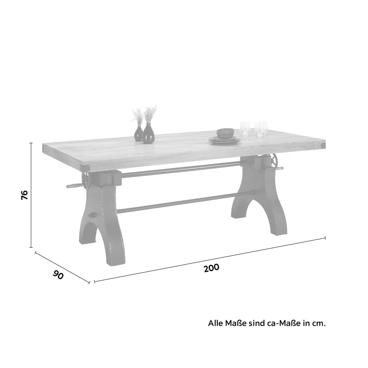 Jedilna Miza Industrial, Naravne Barve, Črna, 200x90 - črna/naravne barve, Trendi, kovina/les (200/90/76cm) - Premium Living