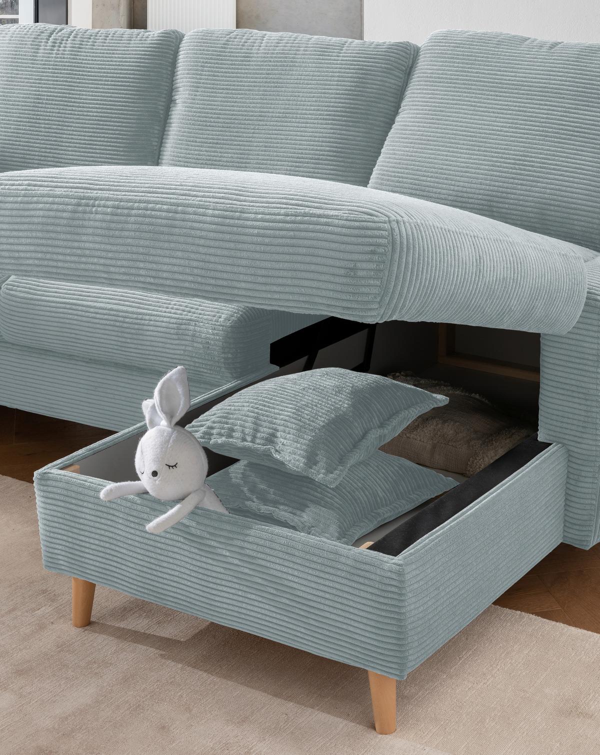 Ecksofa VALENTINA Cord ca. 228x150 cm Hellgrau - Naturfarben/Hellblau, Design, Holz/Textil (228/150cm) - P & B