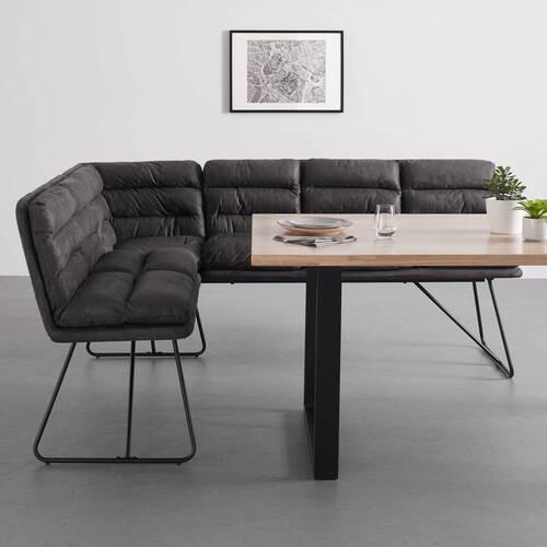 Sitzbank Kona Dunkelgrau Webstoff Gepolstert - Dunkelgrau/Schwarz, MODERN, Holz/Textil (135/180cm) - Bessagi Home