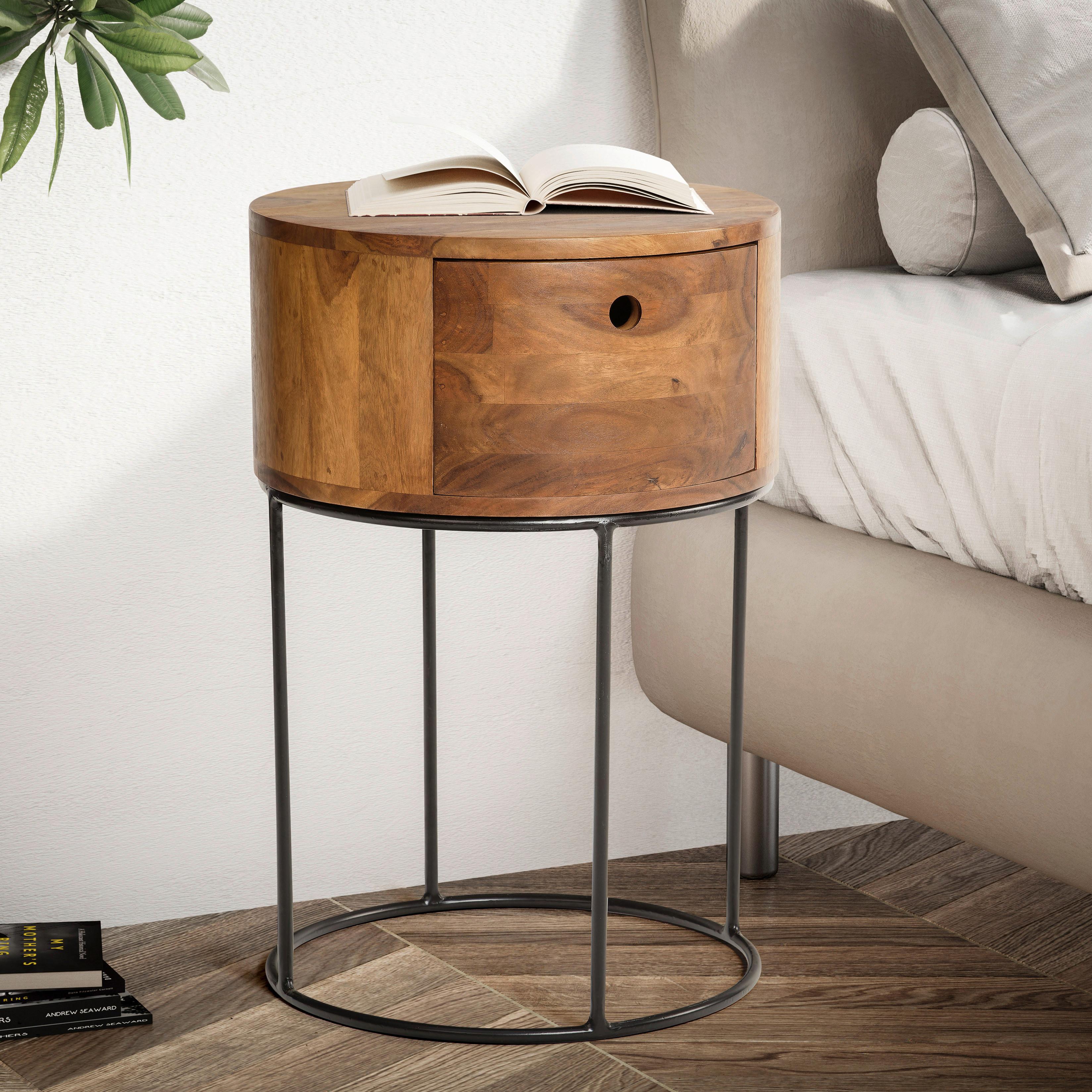 NACHTTISCH WL6.849 - Sheeshamfarben/Schwarz, Design, Holz/Metall (40/40/60cm) - Livetastic