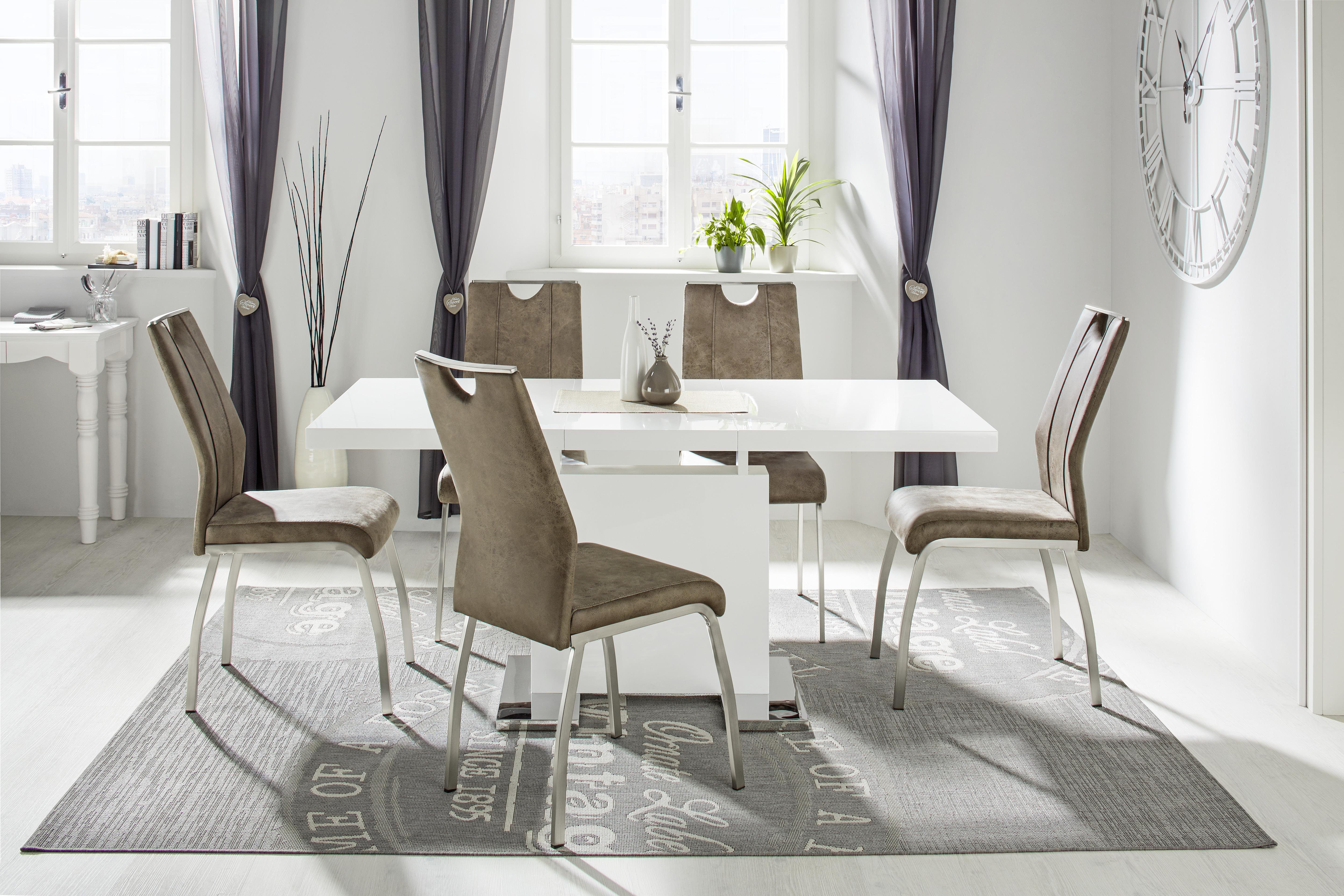 Esstisch in Weiss Hochglanz - Chromfarben/weiss, Modern, Holzwerkstoff/Metall (140/90/75cm) - Premium Living