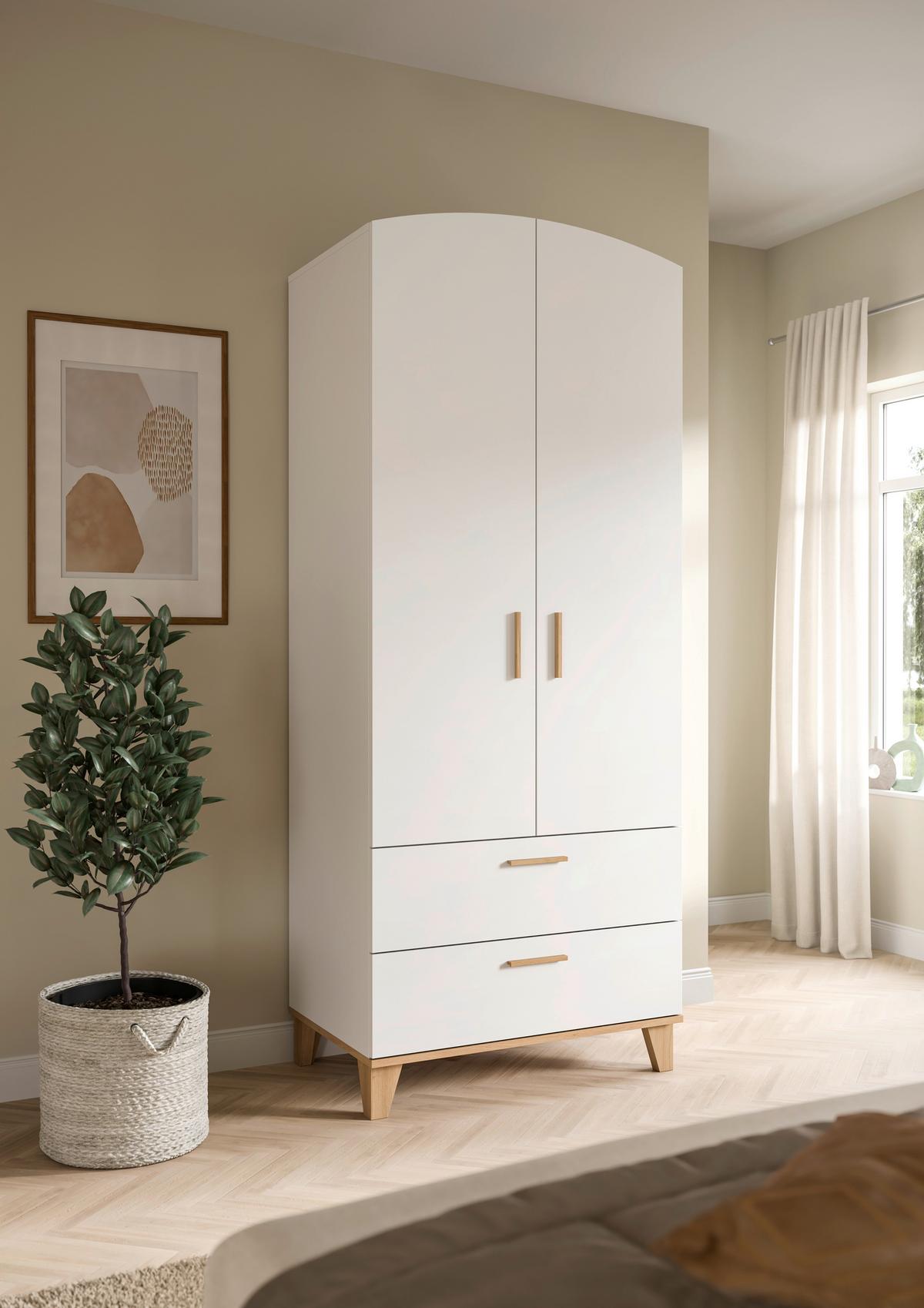 Drehtürenschrank STELLA Weiß, Eiche Artisan - Weiß/Eiche Artisan, ROMANTIK / LANDHAUS, Holzwerkstoff/Kunststoff (81/198/51cm) - Livetastic