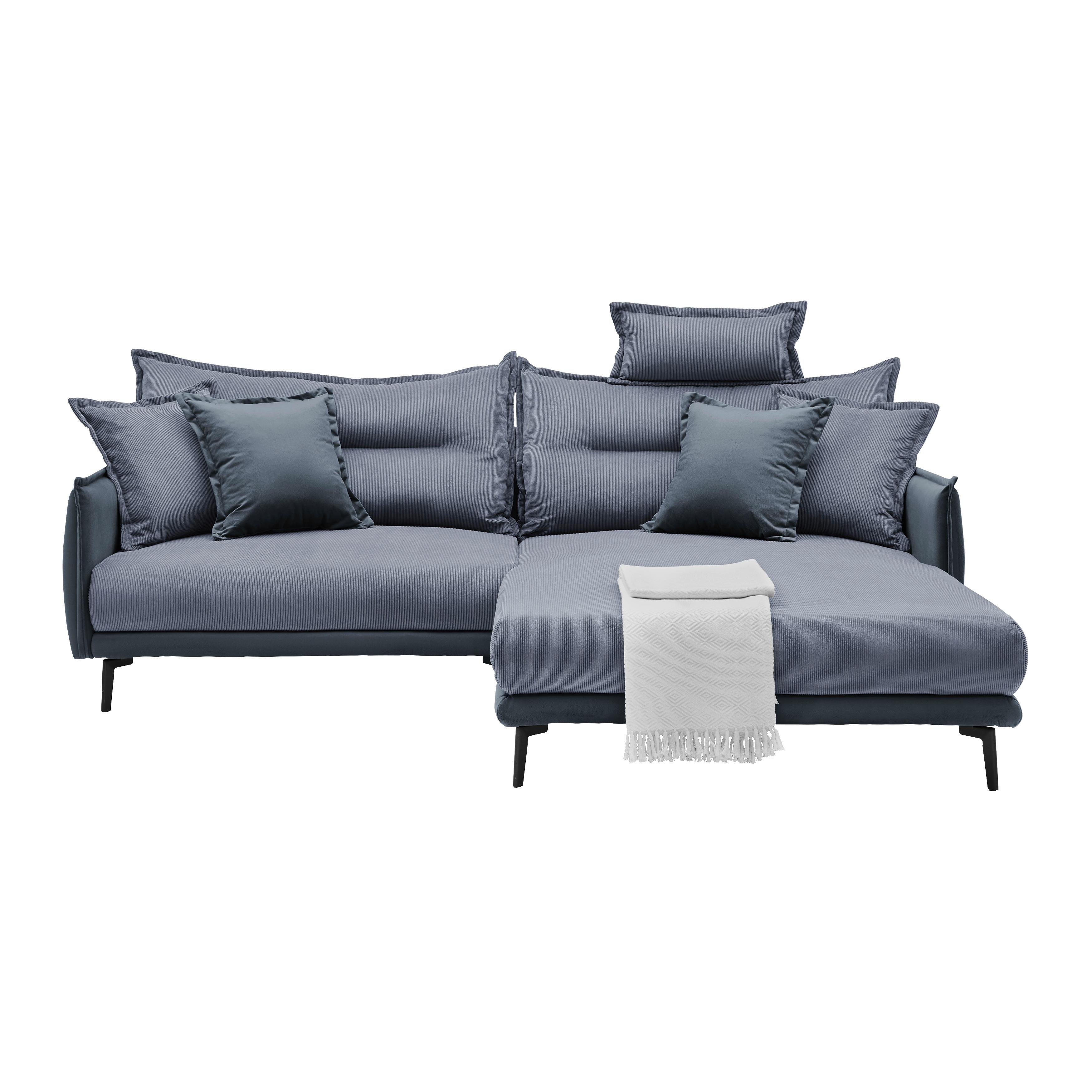 Ecksofa Nuovo Blaugrau - Blaugrau/Schwarz, MODERN, Textil/Metall (245/72-113/190cm) - Mömax