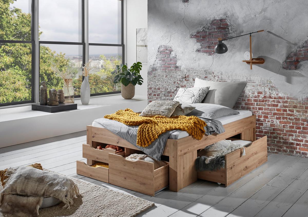 Staumraumbett Noah in Eiche Artisan ca. 140x200cm - Eiche Artisan, Konventionell, Holzwerkstoff (140/200cm) - Mömax
