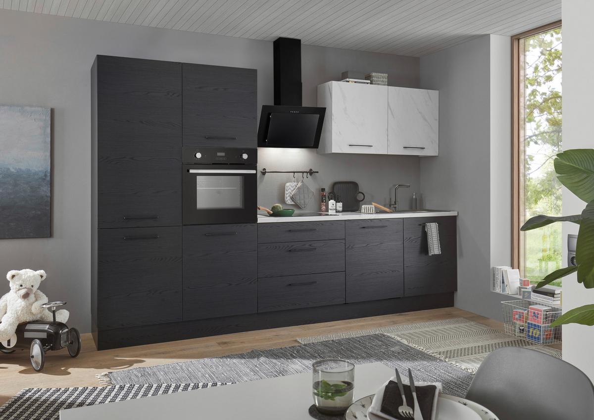 Küchenblock New York mit Geräten ca.320cm Graphitfarben - Graphitfarben/Schwarz, Design, Holzwerkstoff/Metall (320cm) - P & B