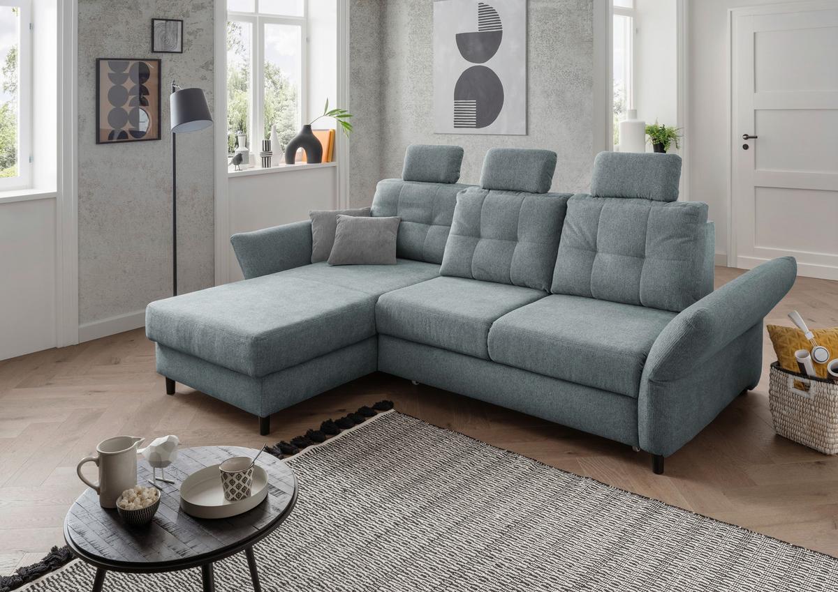 Wohnlandschaft Brizzini Mintgrau Chenille - Mintgrau/Blau, MODERN, Holz/Textil (176/250-280cm) - Livetastic