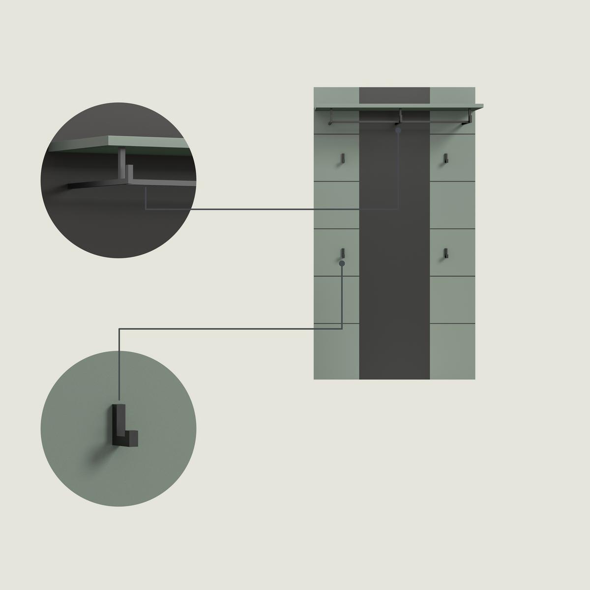 Predsoba Canu, Sivozelena, 3-Delna - siva/sivozelena, Design, leseni material (215/190/37cm) - Livetastic