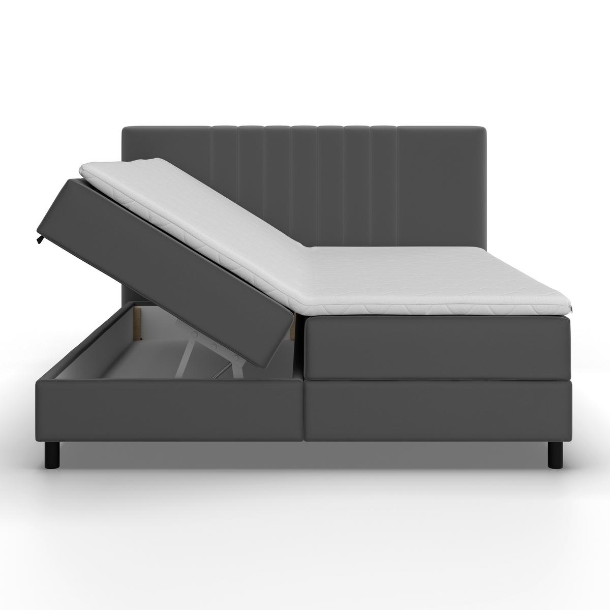 Boxbett Roma ca. 180x200 cm Grau mit Topper - Schwarz/Grau, MODERN, Holz/Textil (180/200cm) - Bessagi Home