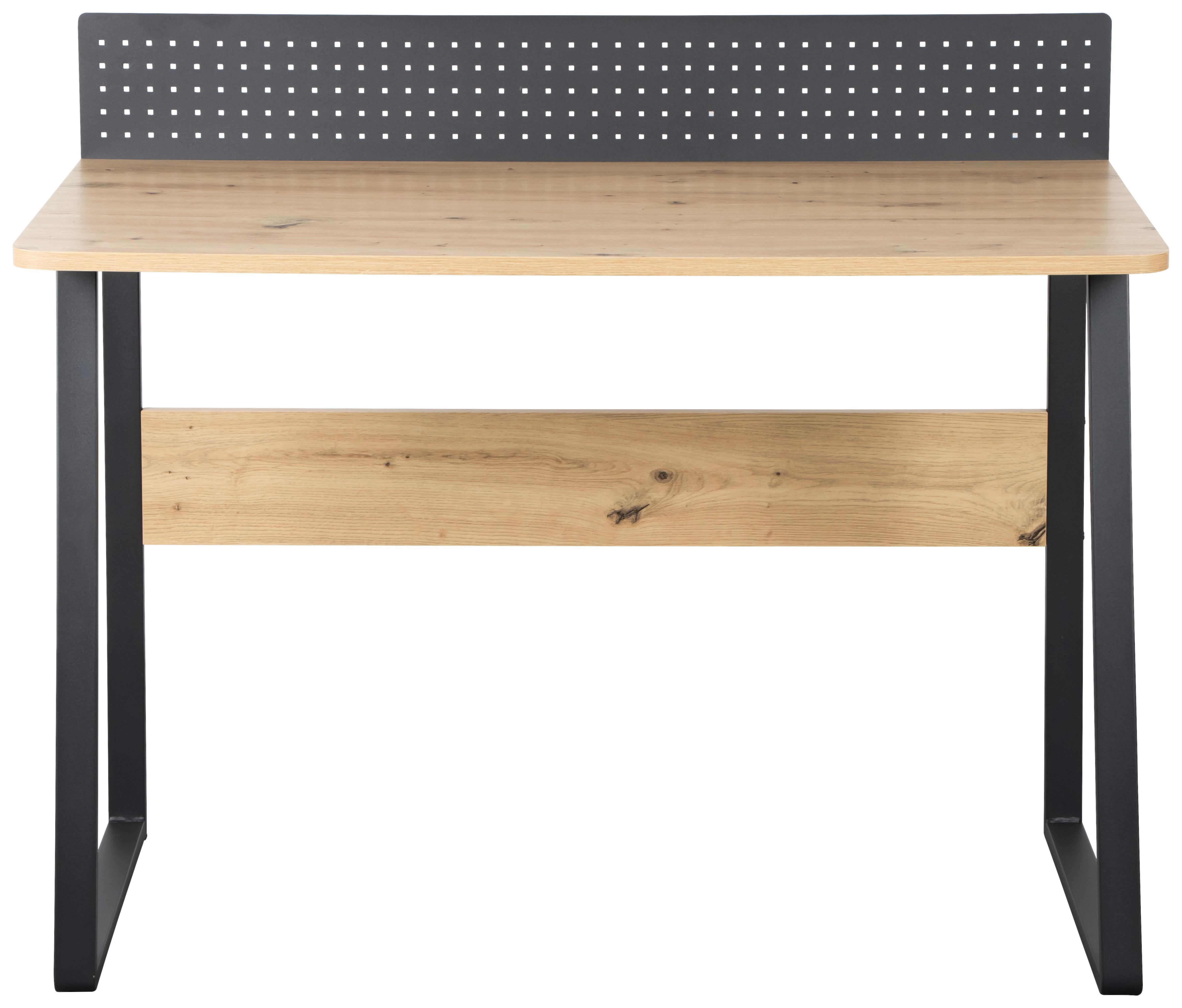 BUREAU MICK - Zwart/Eikenhout Artisan, Modern, Houtcomposiet/Metaal (110/60/75-91cm) - Bessagi Home
