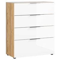 Kommode Oakland in Weiss/Eichefarben - Chromfarben/Weiss, Modern, Glas/Holzwerkstoff (83/102/42cm) - Premium Living