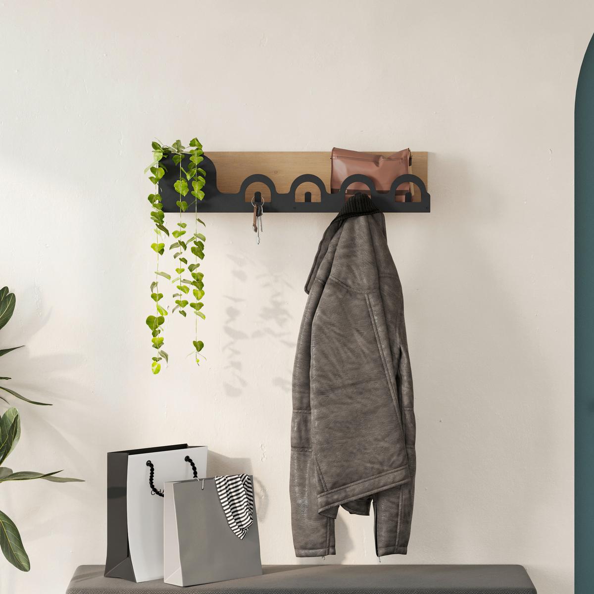 Wandgarderobe Liora ca. 63x14x14 cm Eiche dunkel - Eiche dunkel, Design, Holzwerkstoff/Metall (63/14/14cm) - Livetastic
