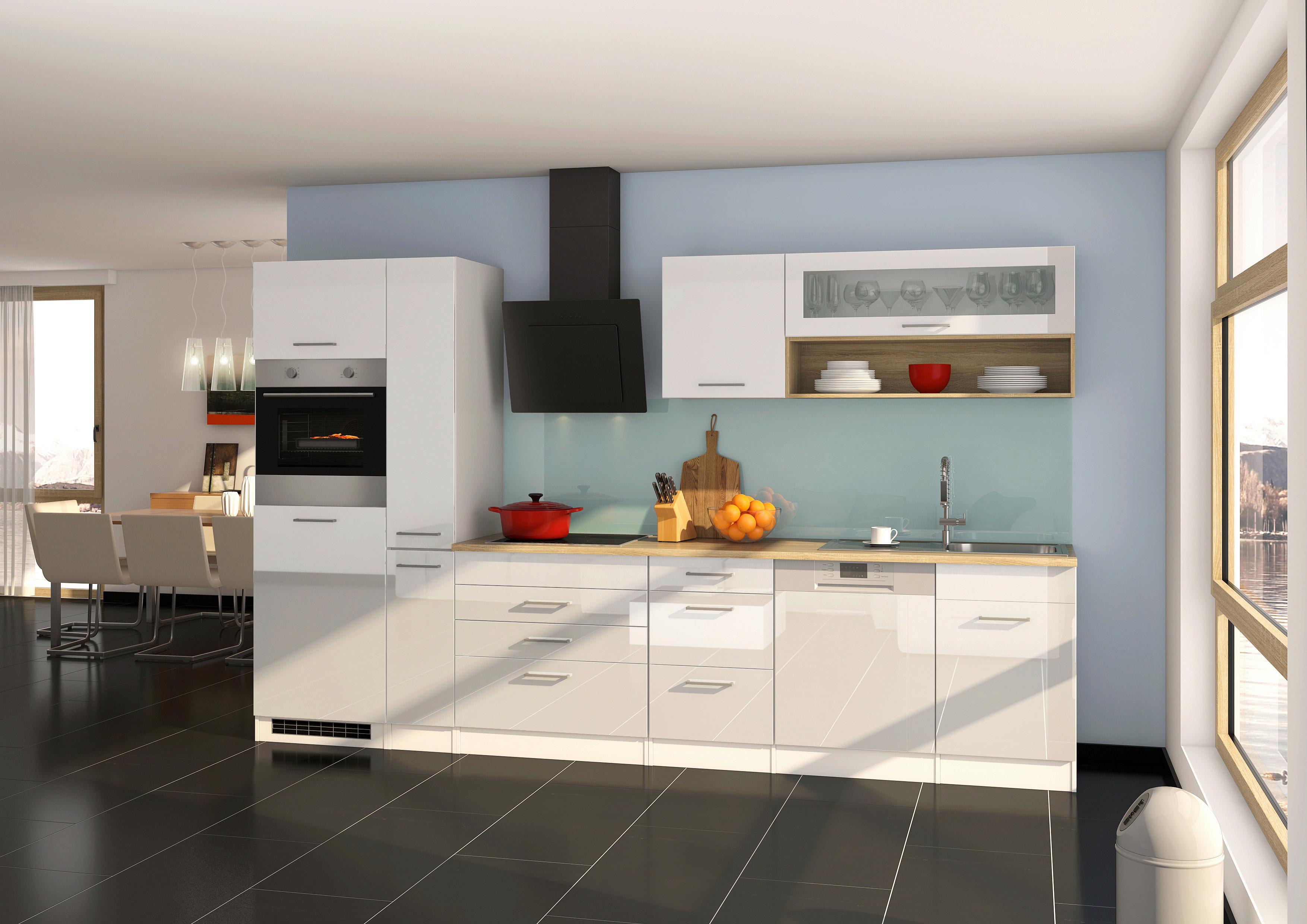 Küchenleerblock Mailand o. Geräte Weiß Hochglanz - Weiß Hochglanz/Silberfarben, MODERN, Holzwerkstoff/Metall (330cm) - Held