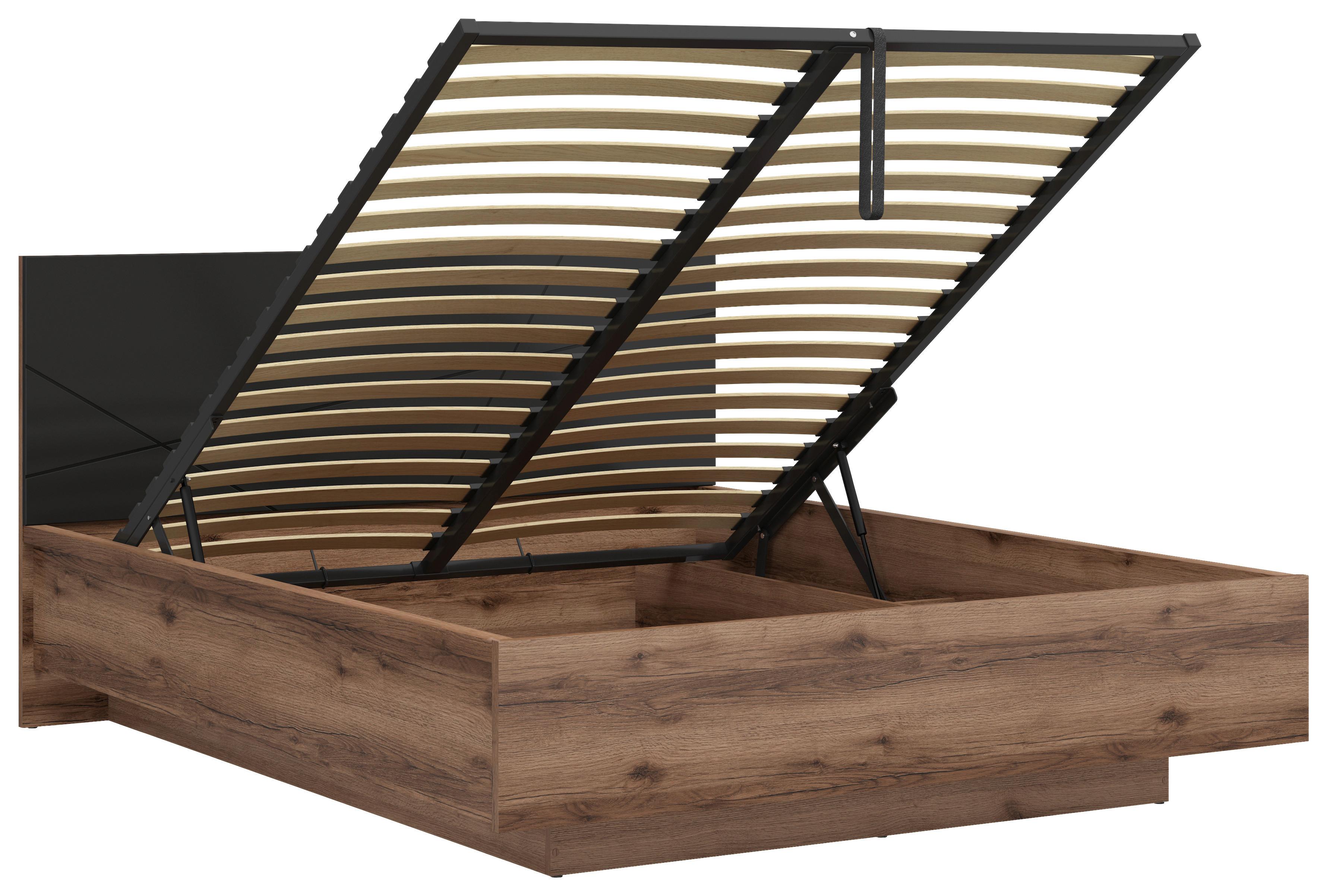 Bett Forn ca. 160x200 cm Schwarz/Eiche - Eichefarben/Schwarz, MODERN, Holzwerkstoff (160/200cm) - MID.YOU