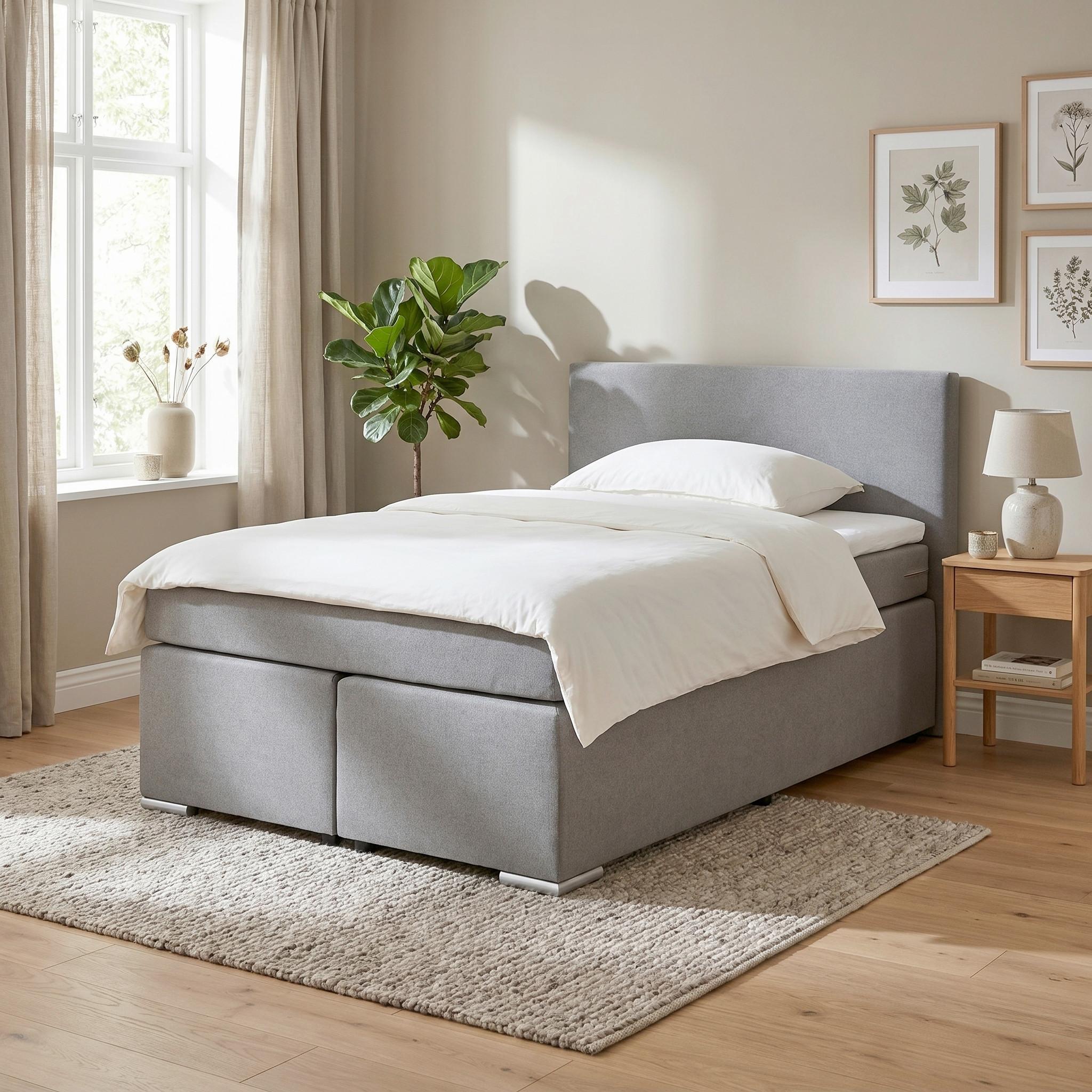 Boxspringbett Mira 2 Grau ca. 180x200cm - Chromfarben/Grau, MODERN, Holz/Kunststoff (180/200cm) - Based