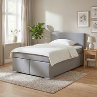 Boxspringbett Mira 2 Grau Ca. 180x200cm - Chromfarben/Grau, Modern, Holz/Kunststoff (180/200cm) - Based