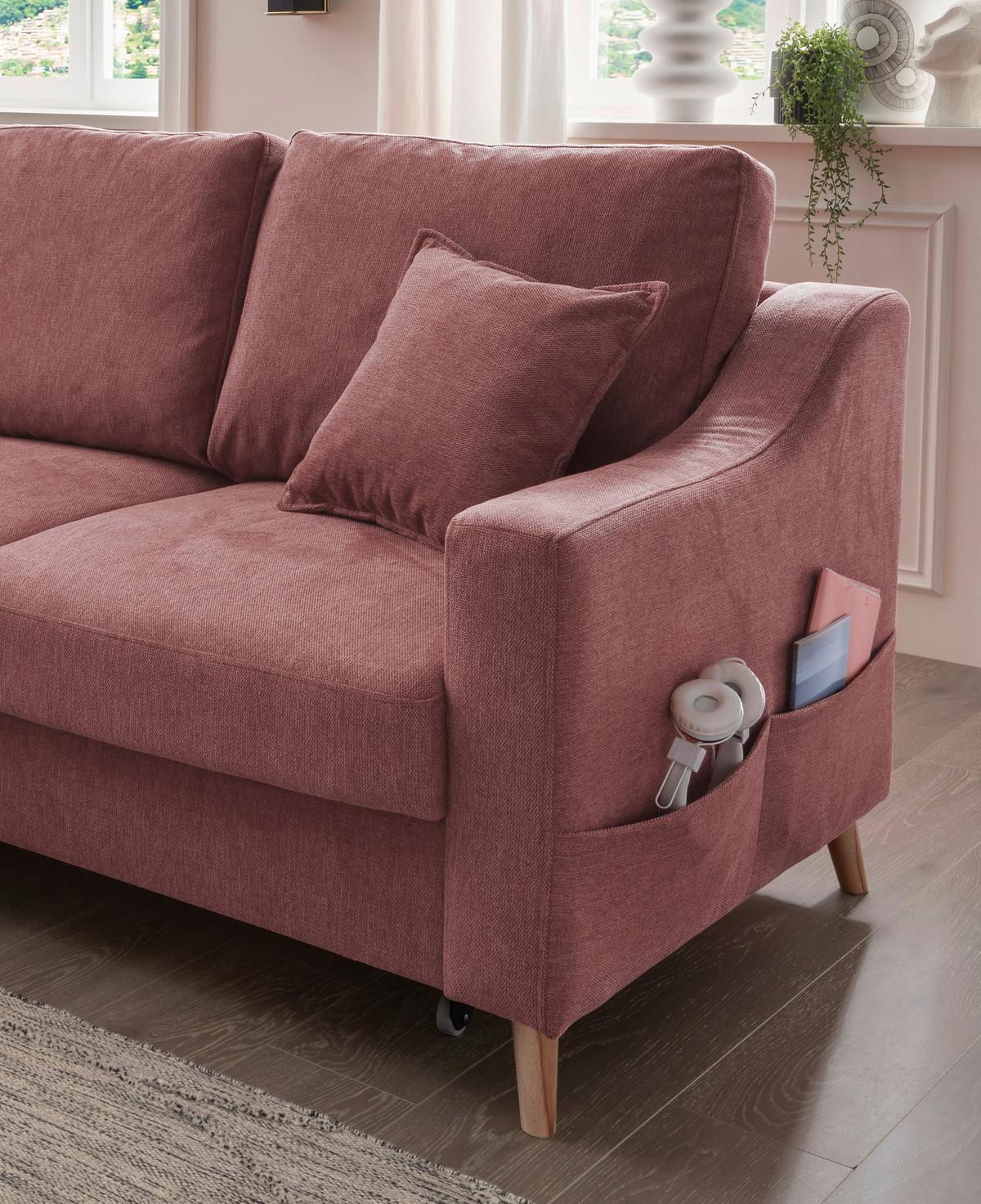 Wohnlandschaft Valentina Rosa Struktur - Rosa/Naturfarben, KONVENTIONELL, Holz/Textil (150/228cm) - P & B
