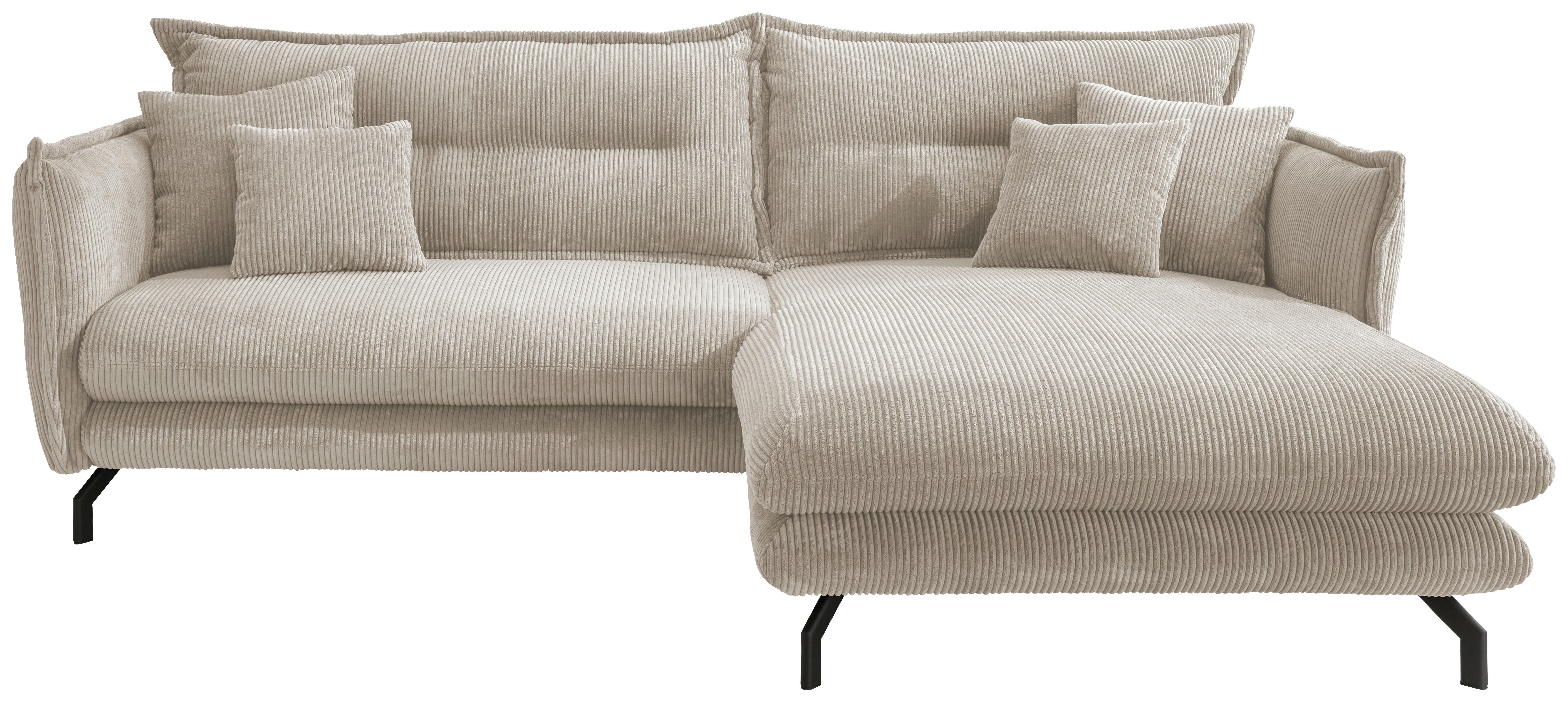 Wohnlandschaft Lava Beige Cord - Beige/Schwarz, MODERN, Textil/Metall (255/180cm) - Livetastic