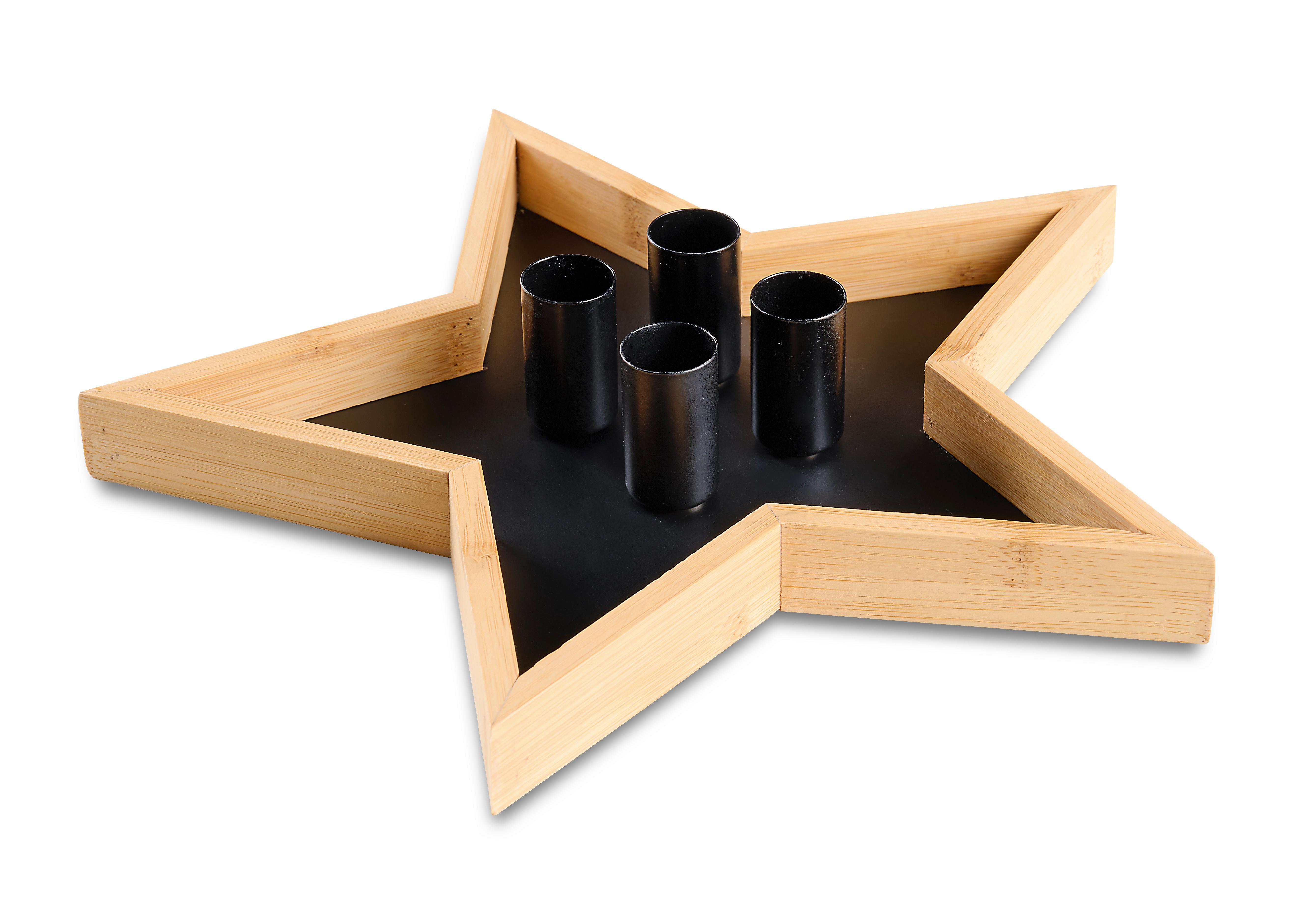 Kerzenteller Maja Naturfarben/Schwarz - Schwarz/Naturfarben, Konventionell, Holz/Metall (28,5/2,5/27,5cm) - Modern Living