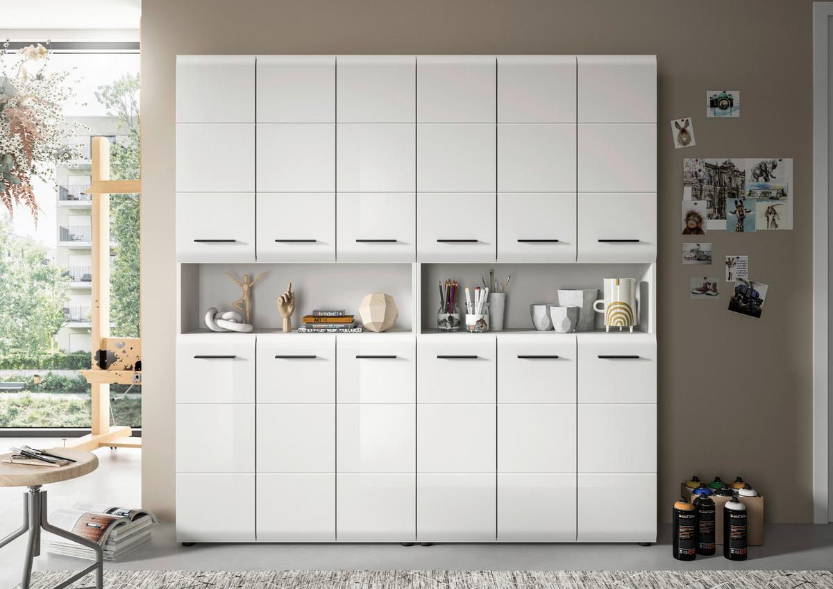 Hochschrank Ice ca. 180x185 cm Weiß - Weiß Hochglanz/Silberfarben, MODERN, Holzwerkstoff/Kunststoff (180/185/30cm) - MID.YOU