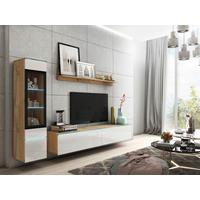 Dnevni Regal Vera, Bela, Barva Hrasta, 3-Delno, Led - hrast wotan/siva, Trendi, umetna masa/steklo (210/130/33cm) - P & B