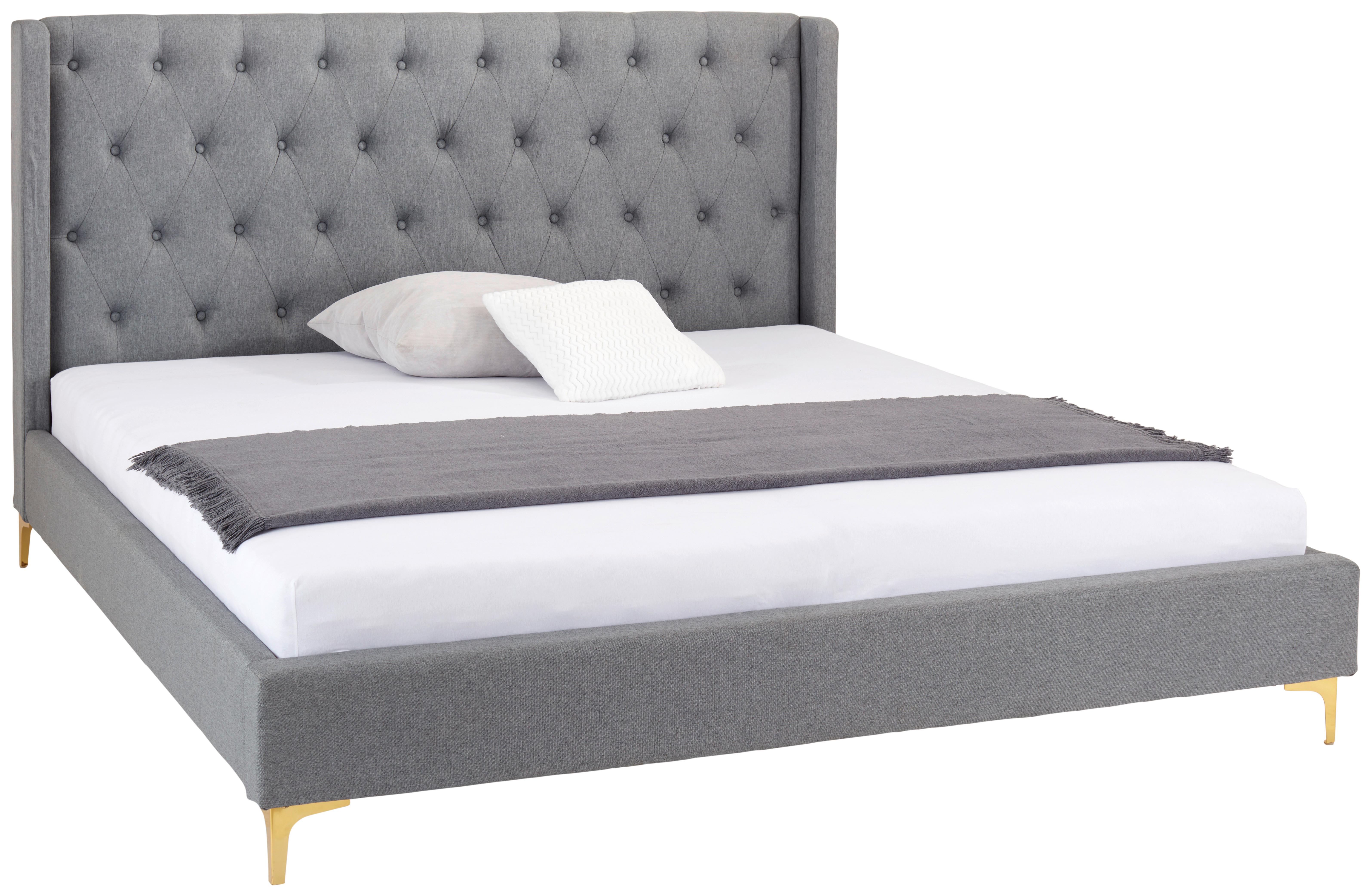 ŁÓŻKO TAPICEROWANE TANJA - jasnoszary/czarny, Modern, materiał drewnopochodny/metal (180/200cm) - Livetastic