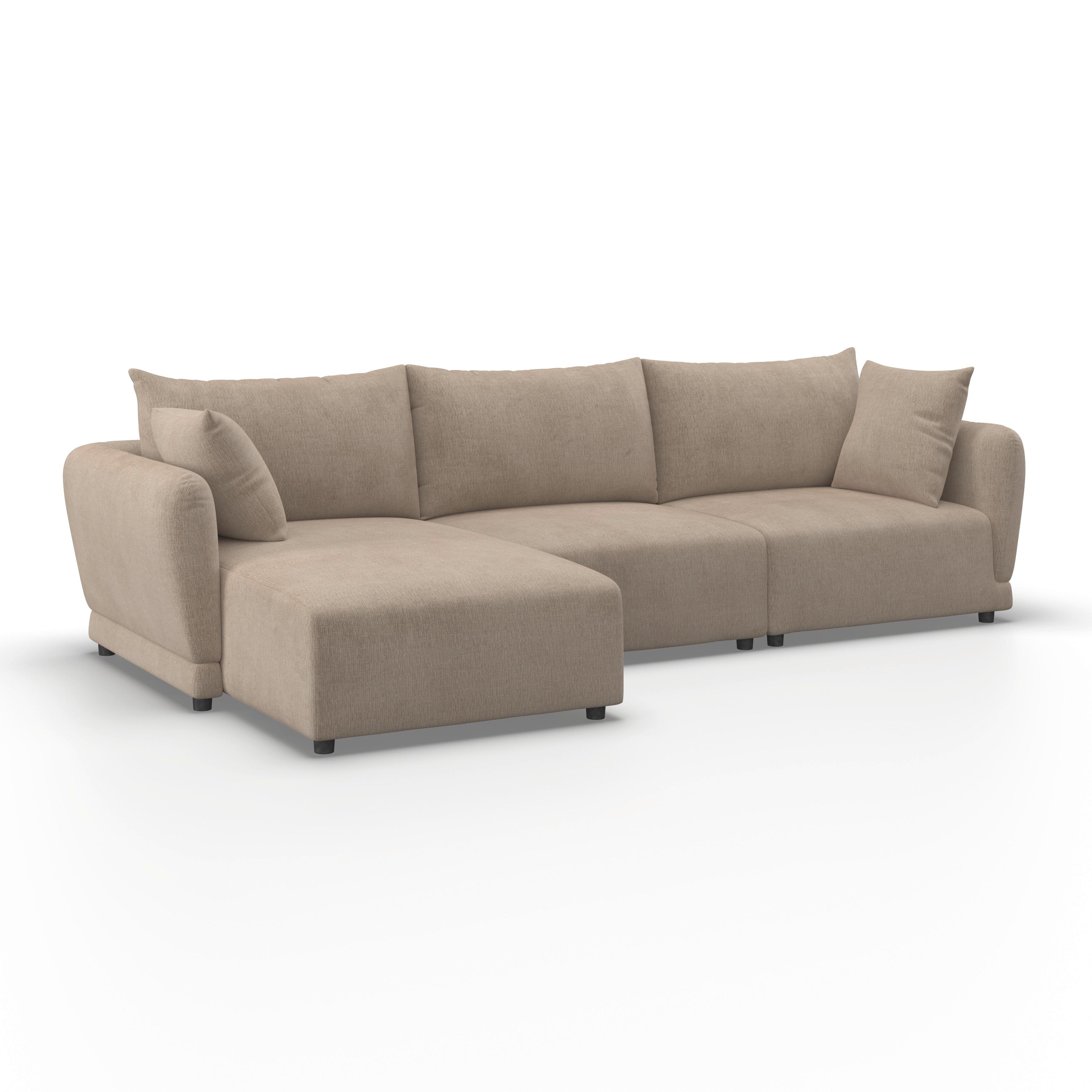 Wohnlandschaft Nicole Greige Chenille - Greige/Schwarz, MODERN, Holz/Kunststoff (162/87/306cm) - Bessagi Home