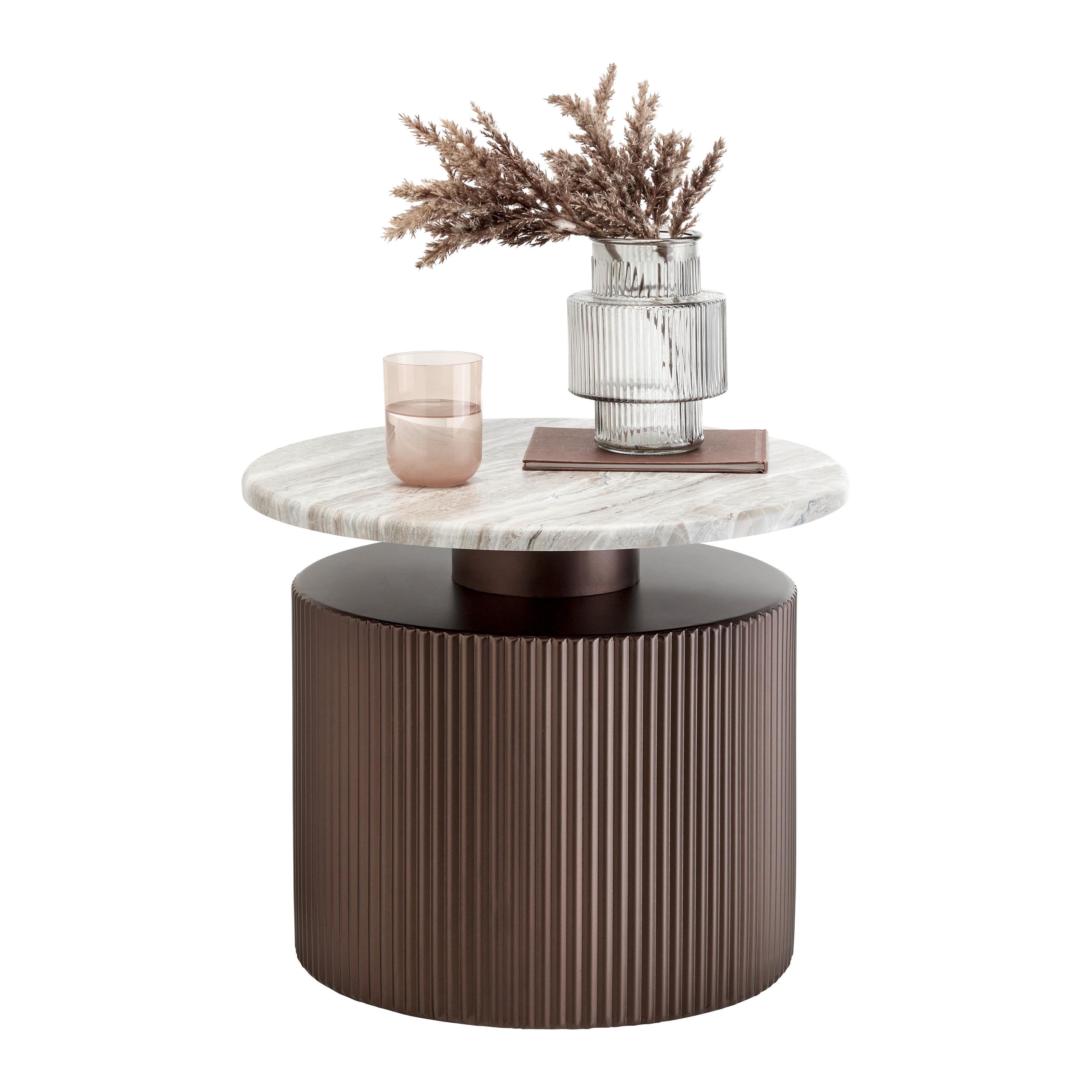 TABLE BASSE SOLCO -TREND- - couleur naturelle/couleur bronze, LIFESTYLE, matériau en bois/métal (46/41cm) - Premium Living