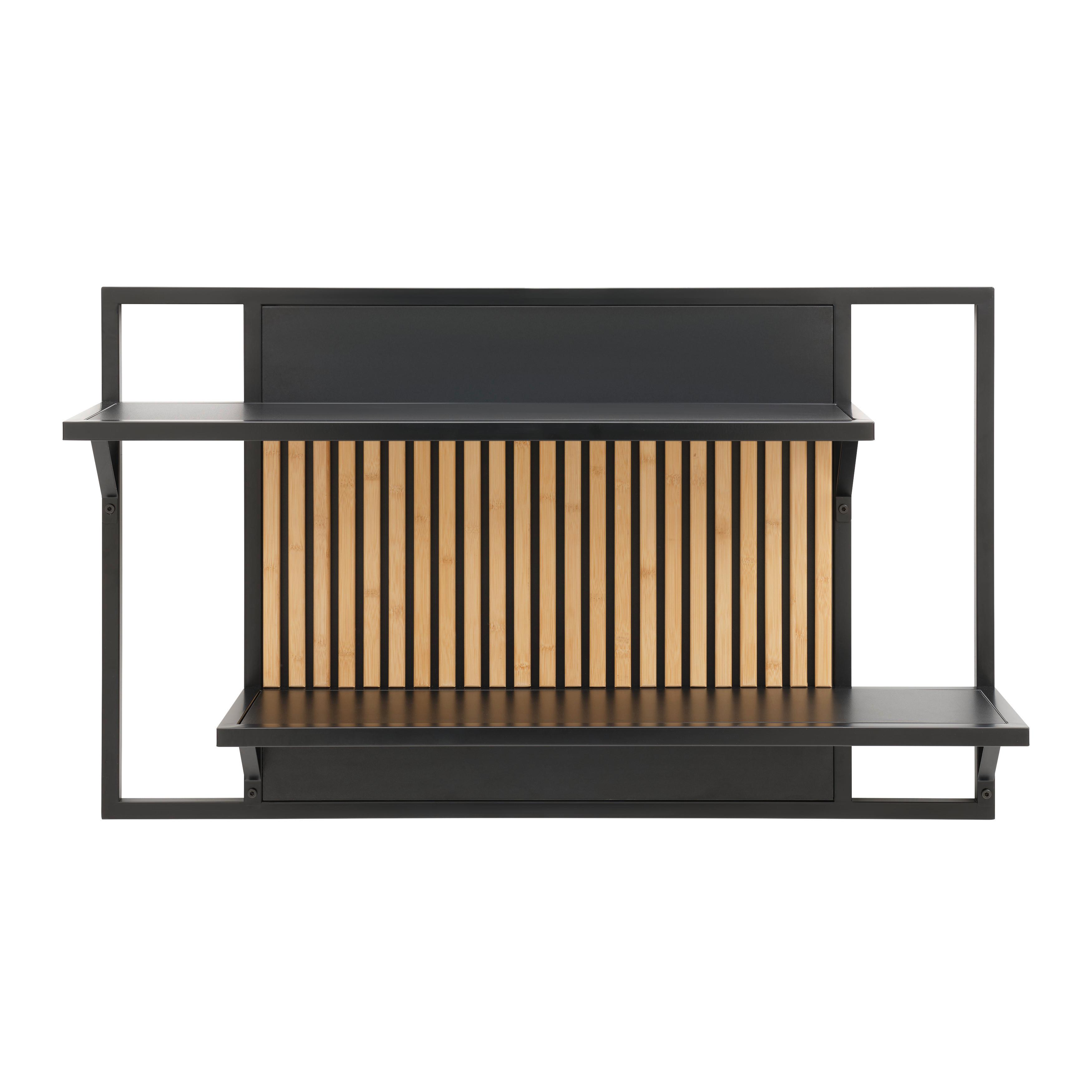 Wandregal Madrid Schwarz/Naturfarben massiv - Eichefarben/Schwarz, Modern, Holz/Holzwerkstoff (100/60/25cm) - Mömax