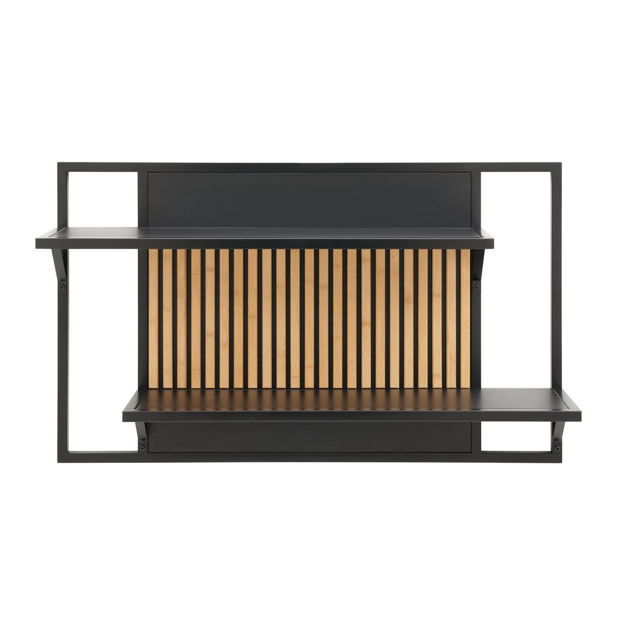 Wandregal Madrid Schwarz/Naturfarben massiv - Eichefarben/Schwarz, Modern, Holz/Holzwerkstoff (100/60/25cm) - Mömax