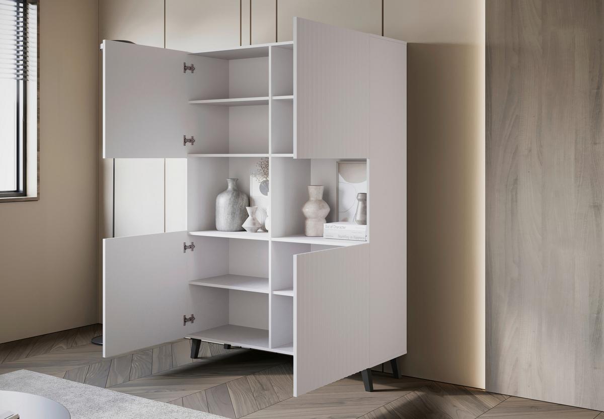 Highboard Phuket ca. 120x172 cm Weiß - Schwarz/Weiß, Design, Holzwerkstoff (120/172/39,1cm) - Livetastic