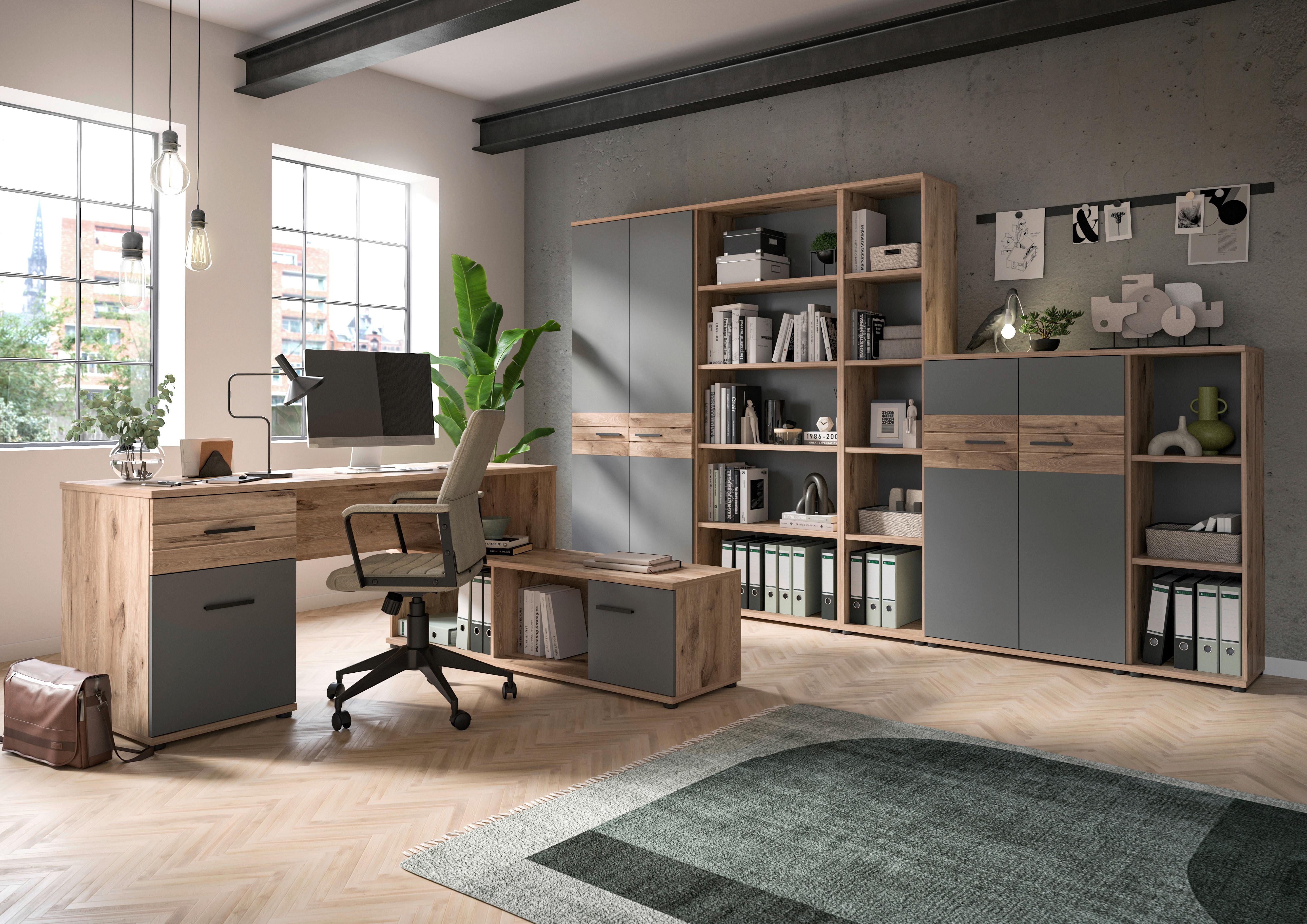 Aktenschrank Mason ca. 80x199 cm Eiche/Grau - Holzwerkstoff (80/199/37cm) - MID.YOU