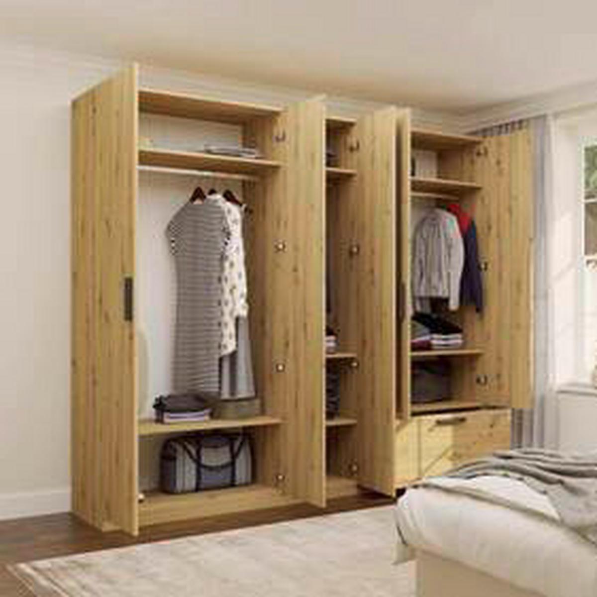 Drehtürenschrank Milos Eiche Artisan - Schwarz/Eiche Artisan, MODERN, Glas/Holzwerkstoff (225/210/54cm) - Mömax