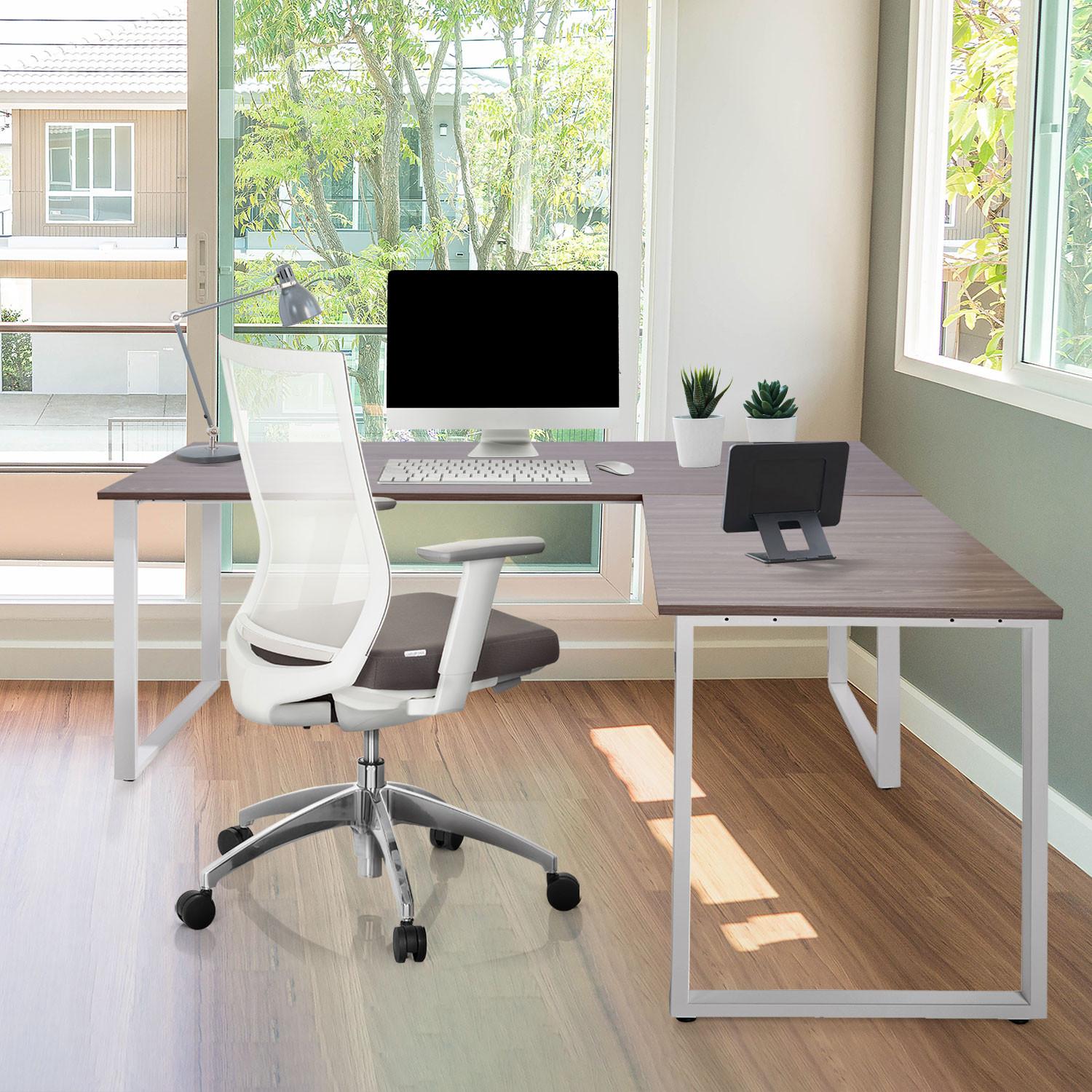 Kotna Pisalna Miza Workspace Xl I, Siva - siva/bela, Basics, kovina/leseni material (180/180/75,5cm) - MID.YOU