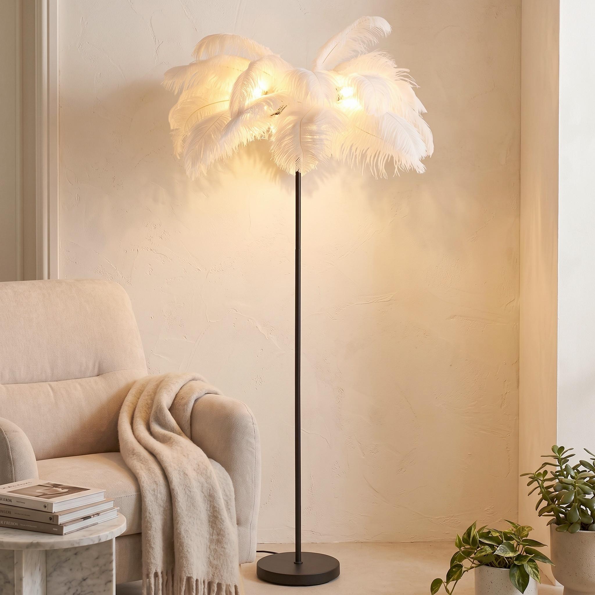 STAANDE LAMP FEDI - Wit/Zwart, Modern, Textiel/Metaal (55/160cm)