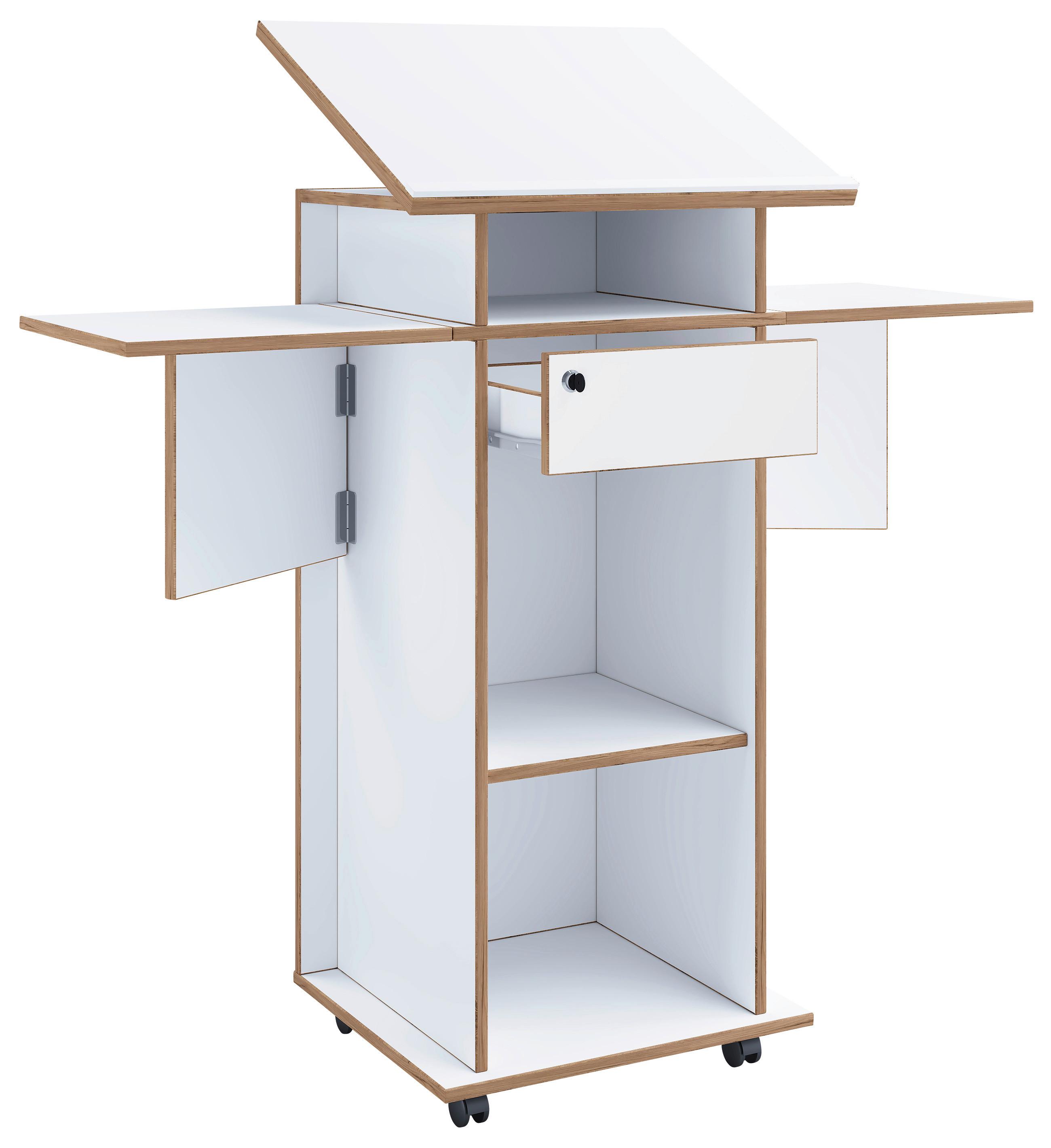 Stoječi Pult Salia M, Bela, Barva Hrasta - bela/medeni hrast, Design, leseni material (123/128/44cm) - MID.YOU