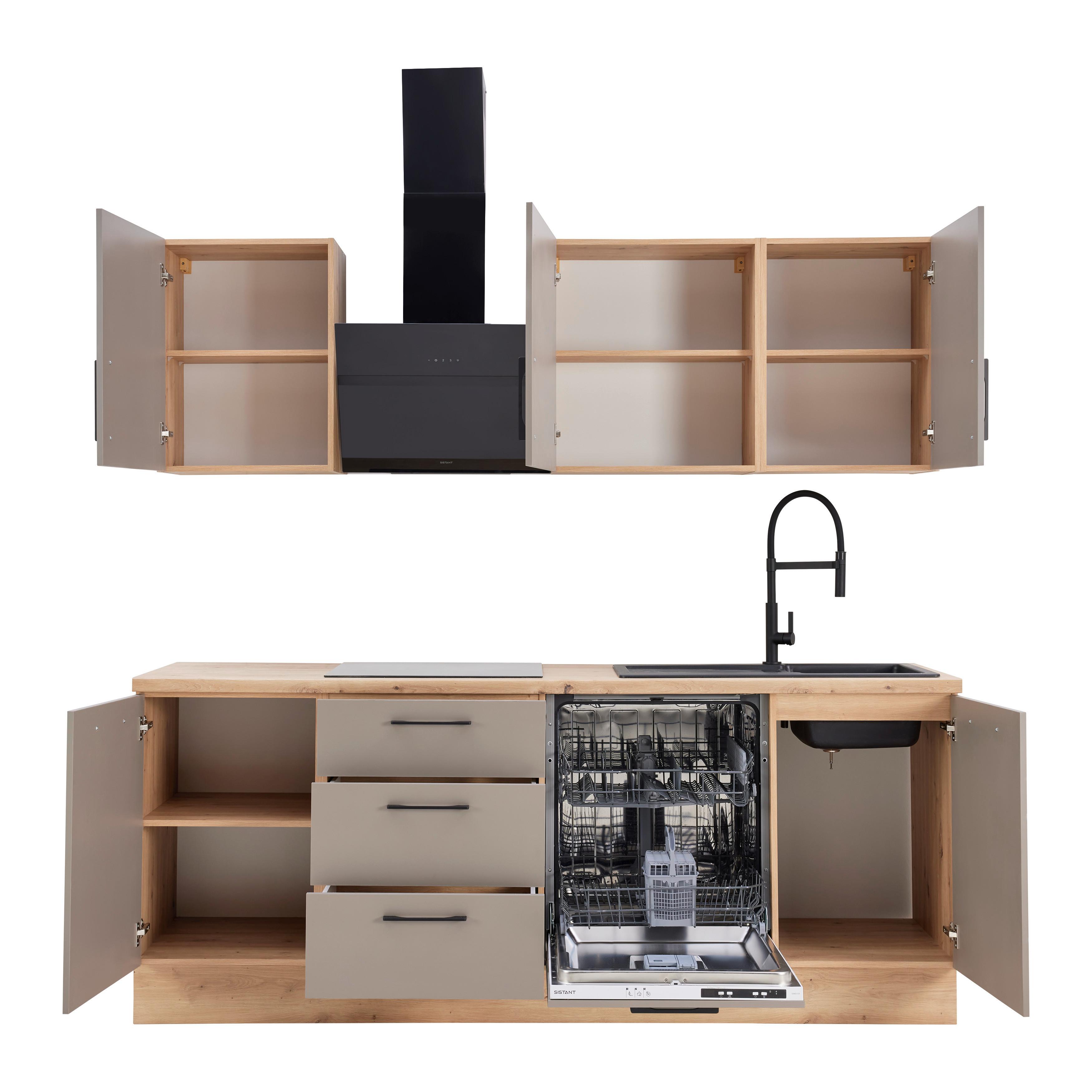 Konyhablokk Linz Zb220 - fekete/Artisan tölgy, Modern, faalapú anyag/fém (220cm)