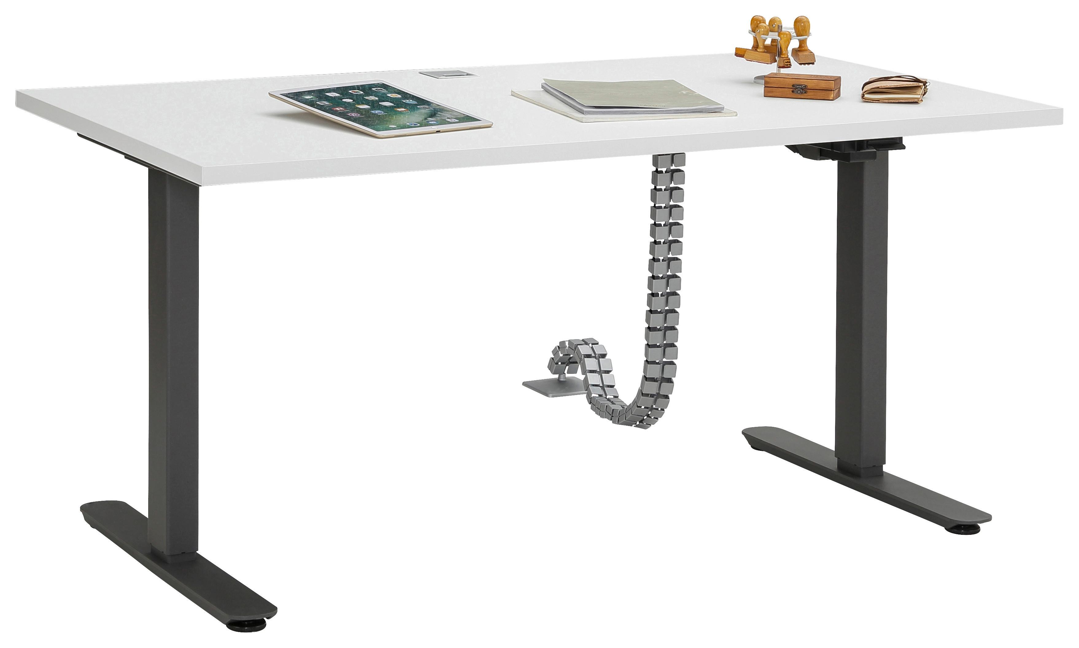 Schreibtisch höhenverstellbar in Weiss/Anthrazit - Weiss/Anthrazit, Modern (150/76 - 120/80cm) - Mömax