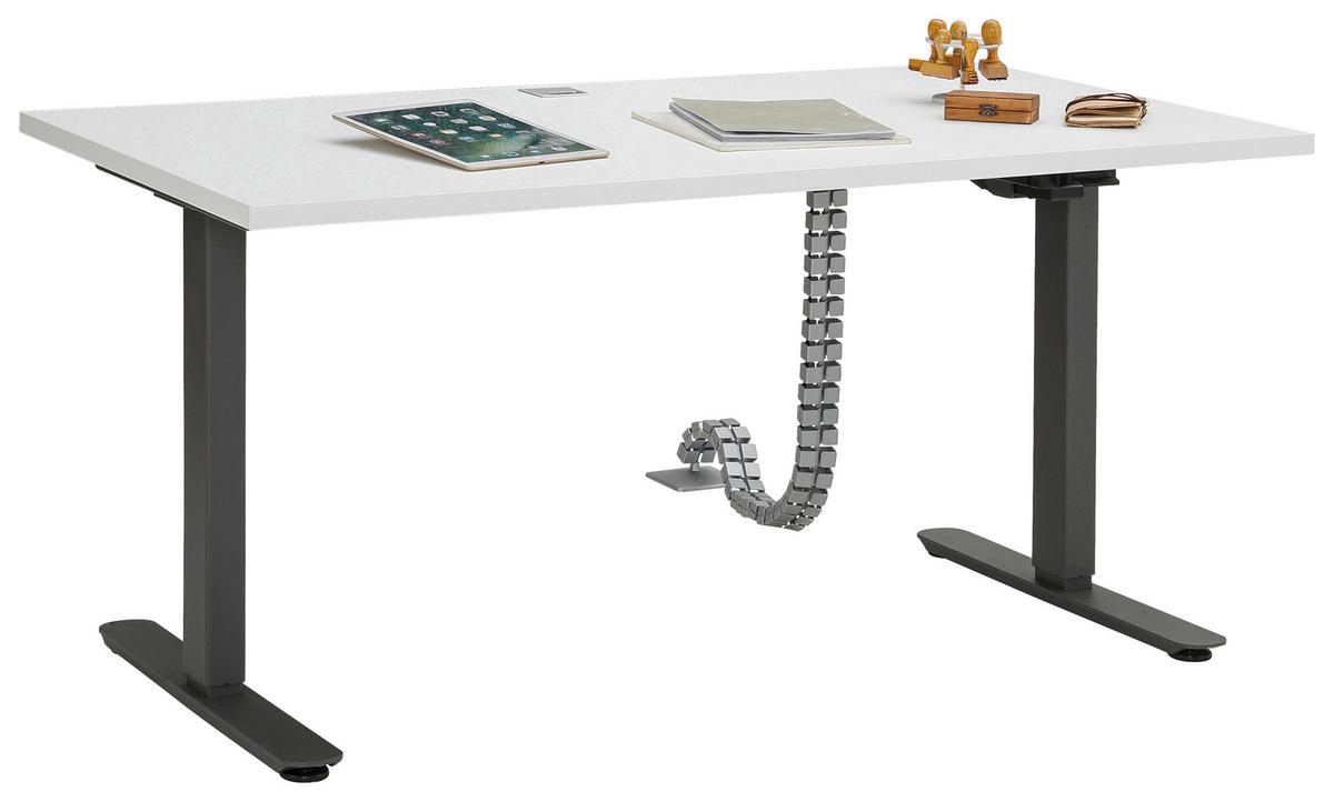 Schreibtisch höhenverstellbar in Weiss/Anthrazit - Weiss/Anthrazit, Modern (150/76 - 120/80cm) - Mömax