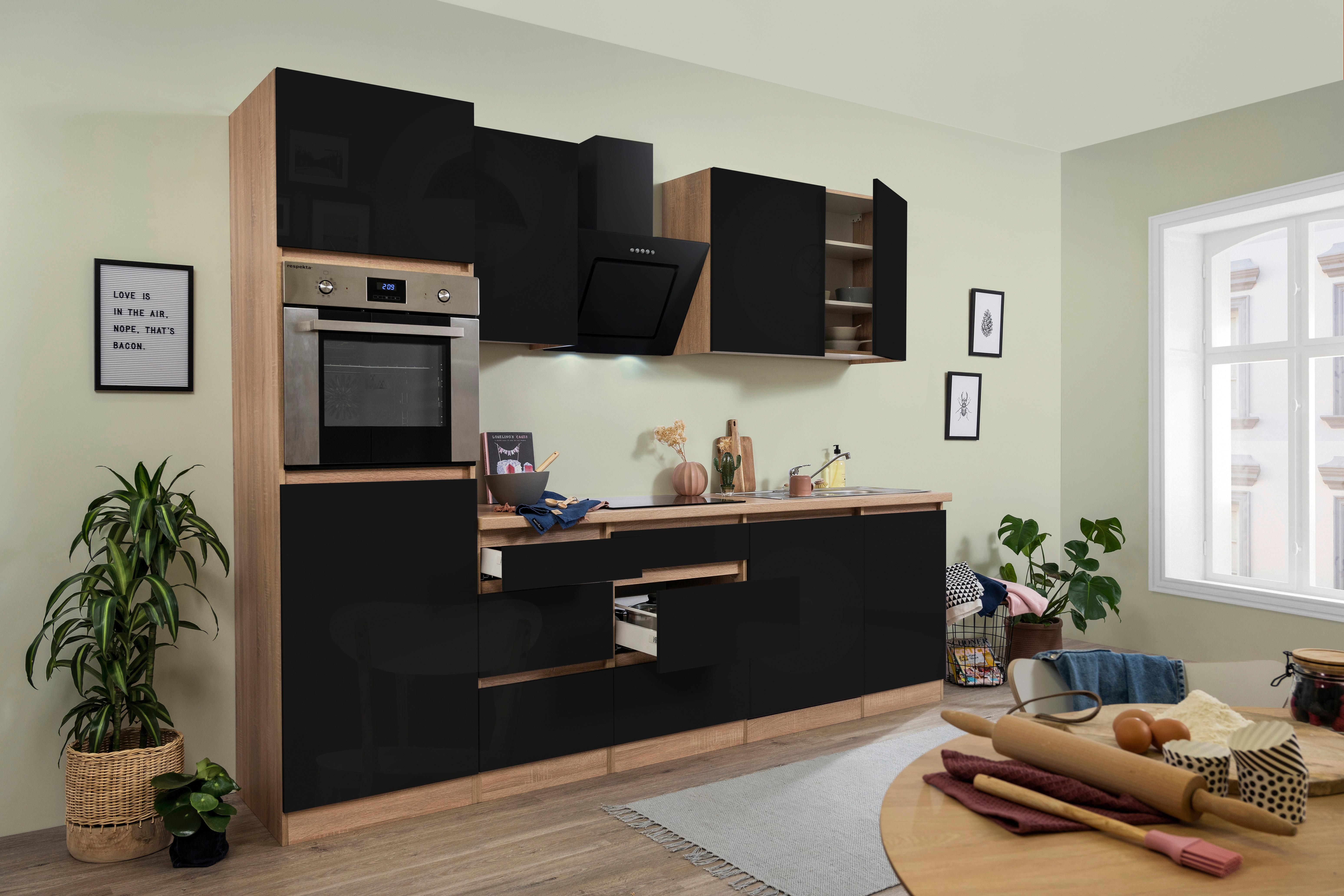 Küchenblock Premium Grau/Eiche B: ca. 280 cm - Eichefarben/Schwarz, MODERN, Holzwerkstoff (280cm) - Respekta