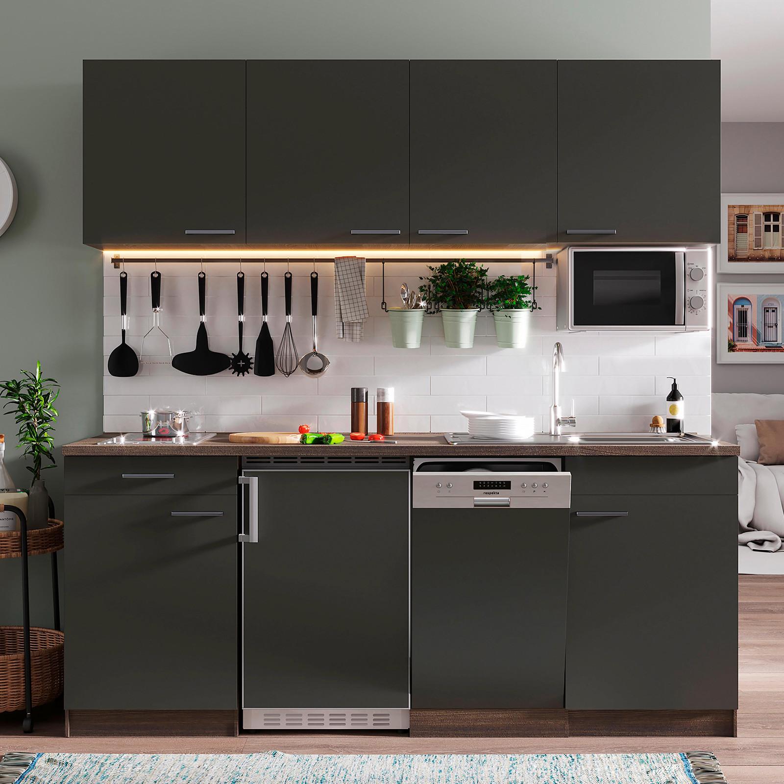 Küchenblock ECONOMY 195 Grau/Eiche B: 195 cm - Eichefarben/Grau, Basics, Holzwerkstoff (195cm) - Respekta