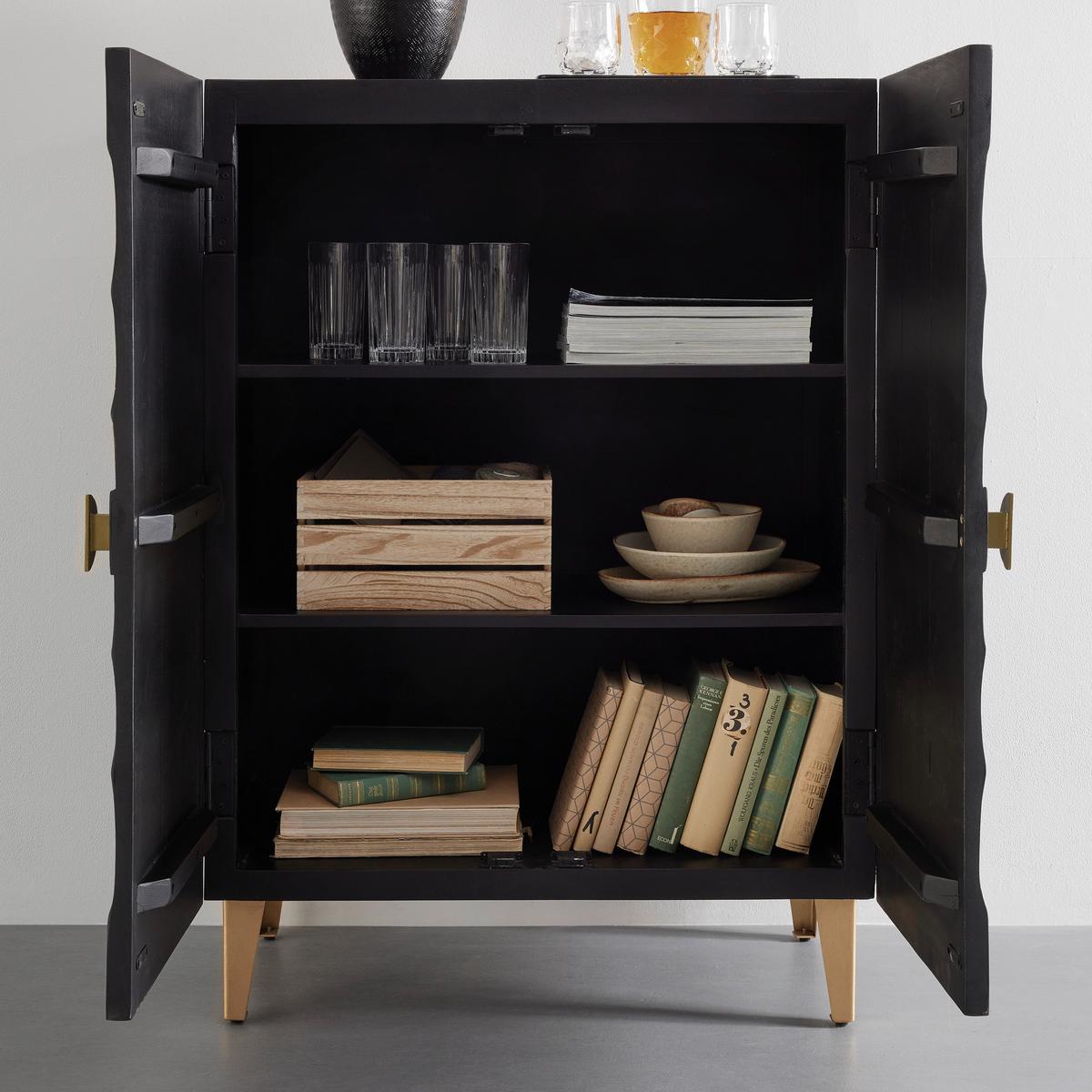 Highboard Sunny SUNNY -STUDIO- - Goldfarben/Schwarz, Lifestyle, Holz/Metall (80/116/42cm) - Premium Living