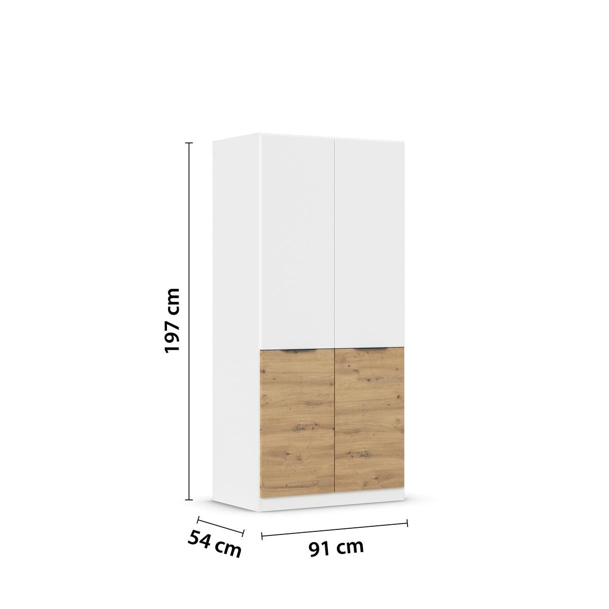 Drehtürenschrank Max Weiss/Eiche Artisan - Weiss/Eiche Artisan, Konventionell, Holzwerkstoff/Kunststoff (91/197/54cm) - Mömax