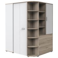 Eckschrank Young Weiß/Eiche San Remo - Alufarben/Weiß, KONVENTIONELL, Holzwerkstoff/Kunststoff (124/198/148cm) - Mömax