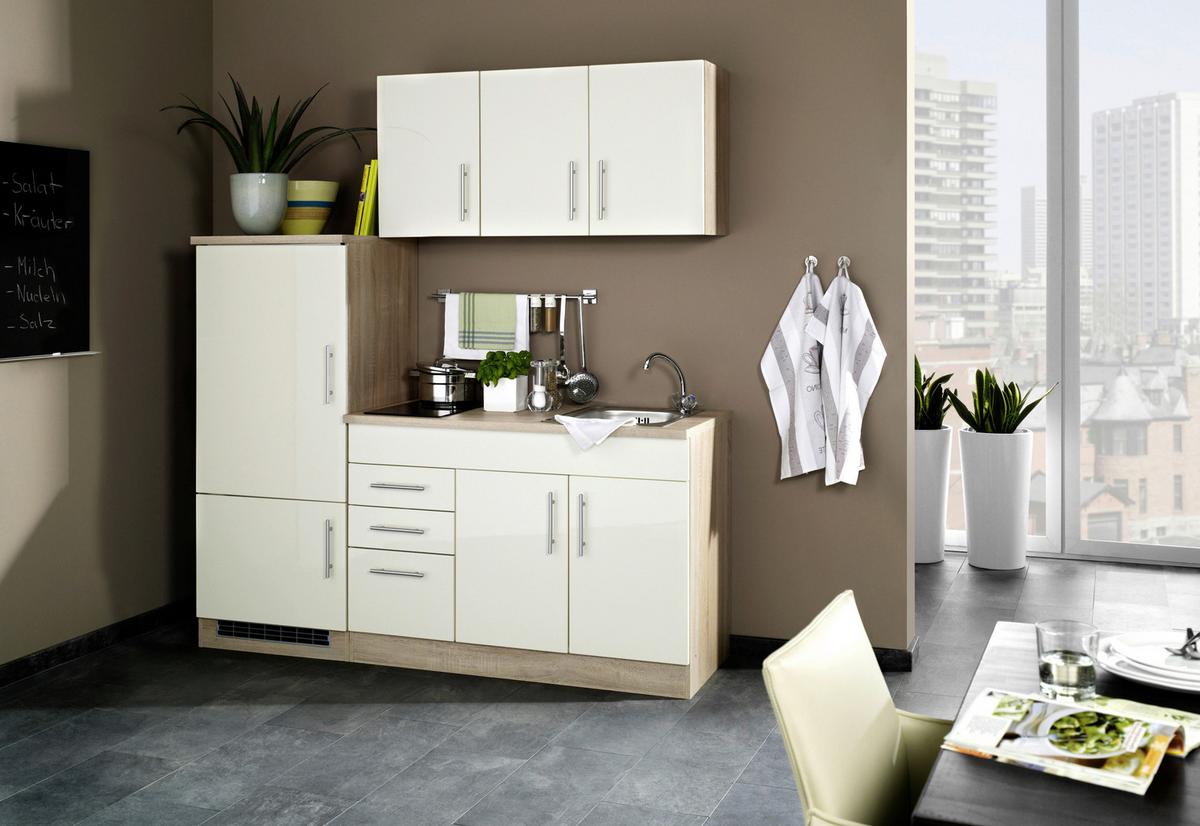 Küchenblock Toronto I m. Geräten Creme - Chromfarben/Eichefarben, MODERN, Holzwerkstoff/Metall (180cm) - Held