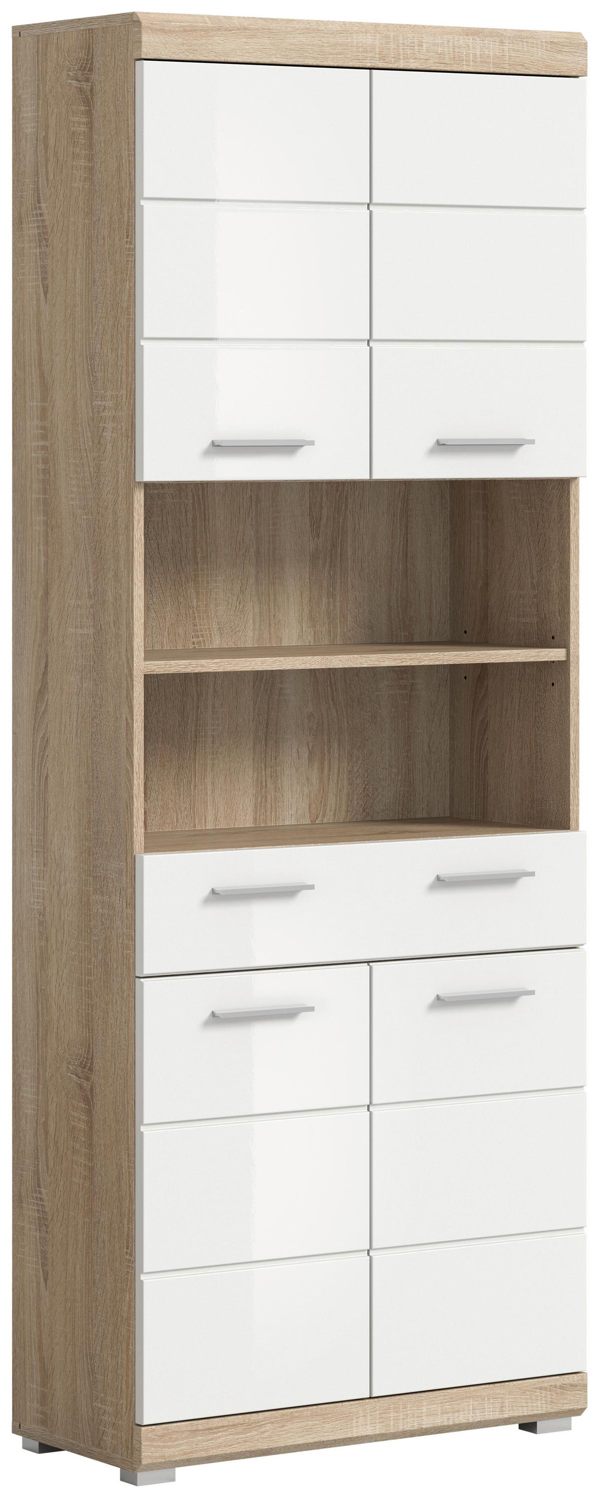 Hochschrank Lambada ca. 74x191 cm Sonom Eiche/Weiß - Weiß Hochglanz/Silberfarben, MODERN, Holzwerkstoff/Kunststoff (74/191/31cm) - MID.YOU