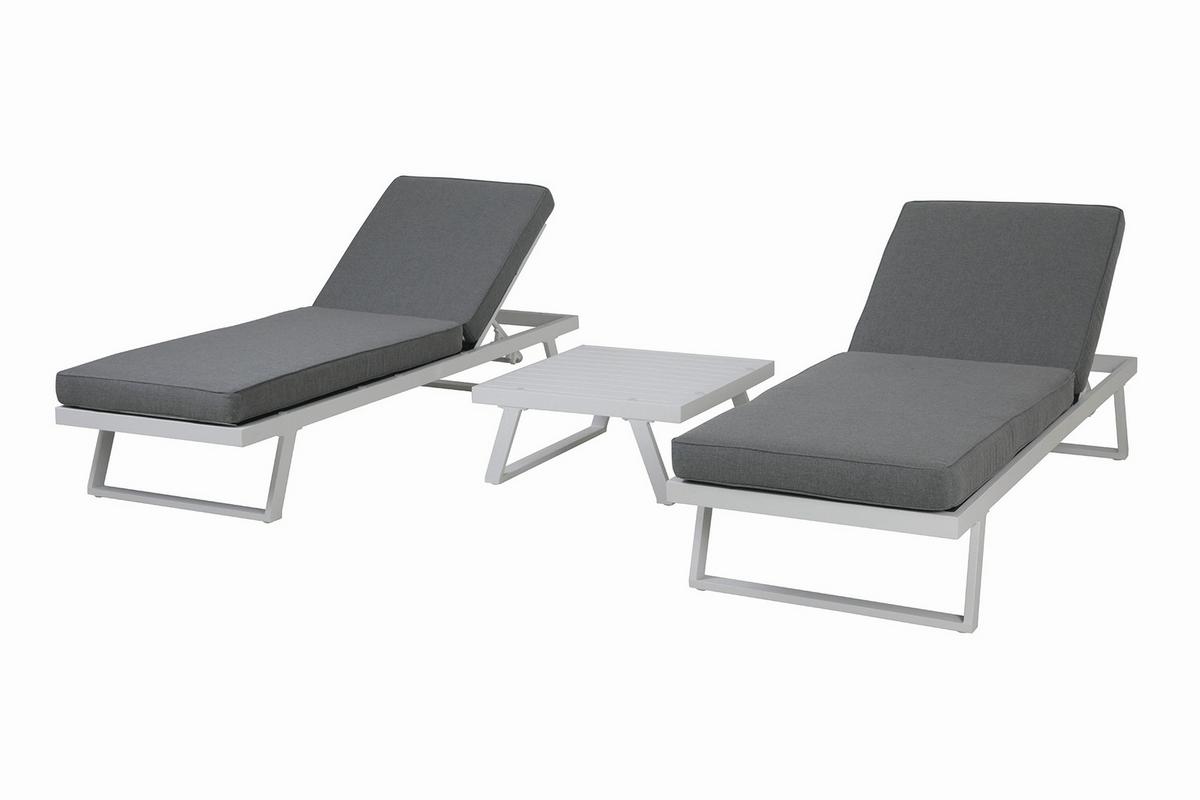 Loungegarnitur Grau/Weiß - Weiß/Grau, Design, Kunststoff/Metall - Gardenson