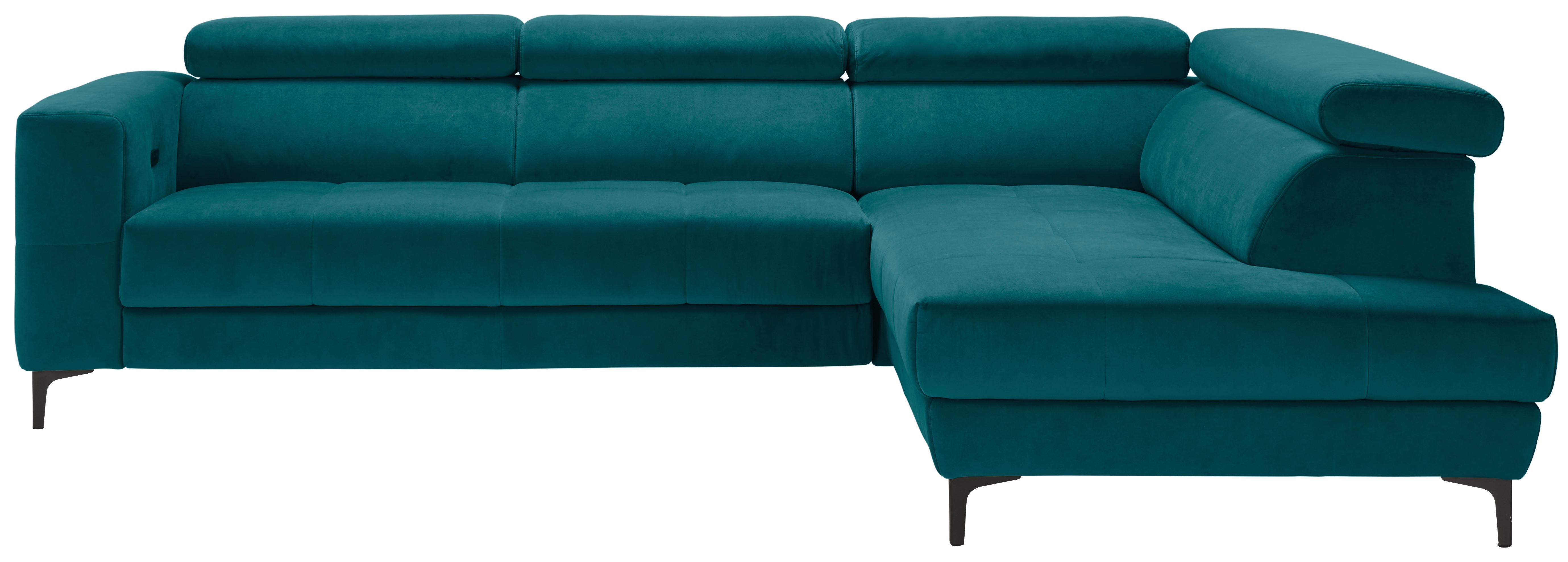 Ecksofa Emma rechts Petrol - Petrol/Schwarz, MODERN, Textil (301/210cm) - Premium Living