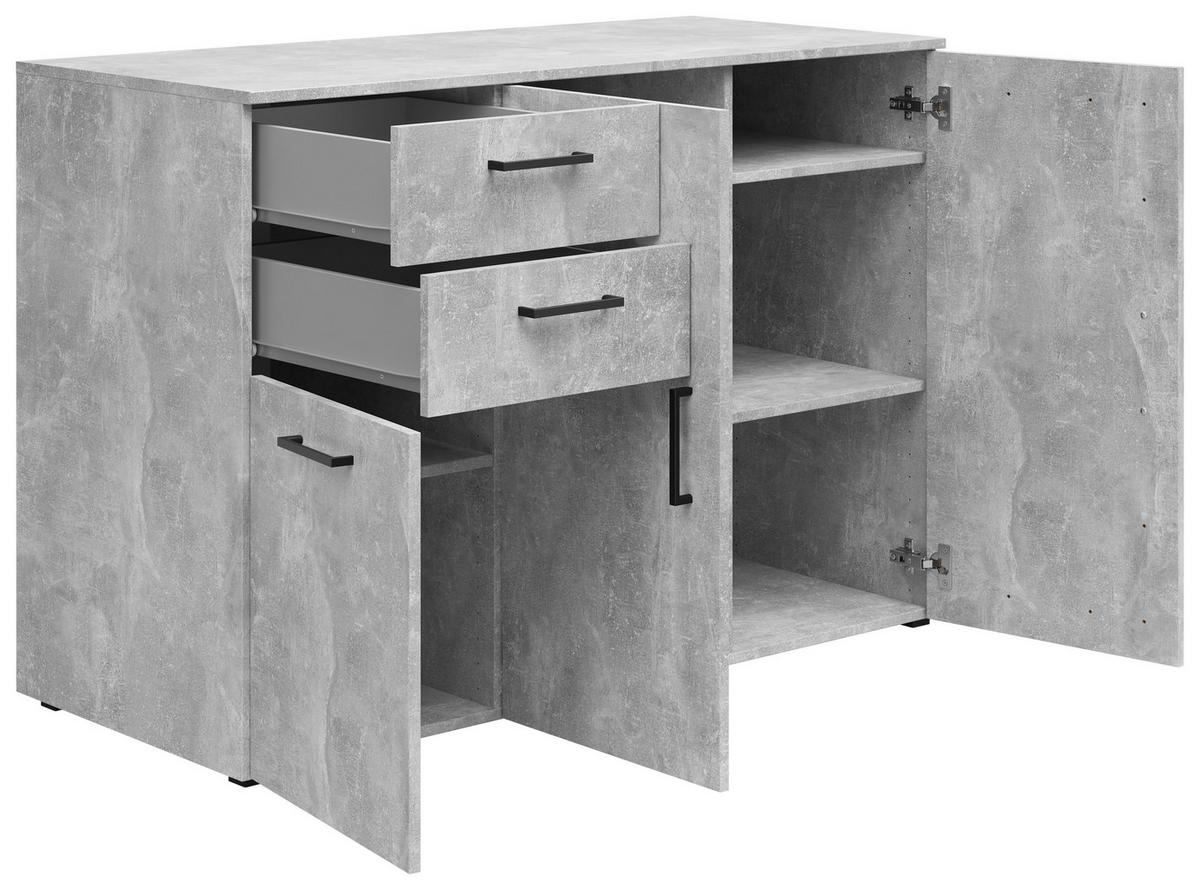 Kommode Multistauraum Betonoptik - Anthrazit/Schwarz, MODERN, Holzwerkstoff/Kunststoff (120/83/52cm) - Mömax