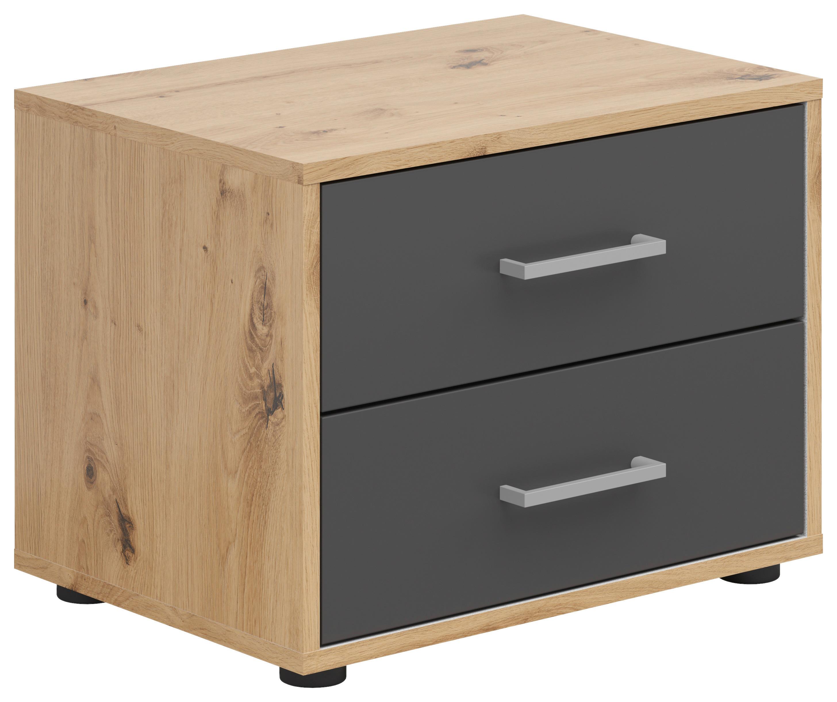 Noćni Ormarić Smart 2 - sivo-bijela/srebrne boje, Basics, drvni materijal/plastika (50/38/35cm) - Modern Living