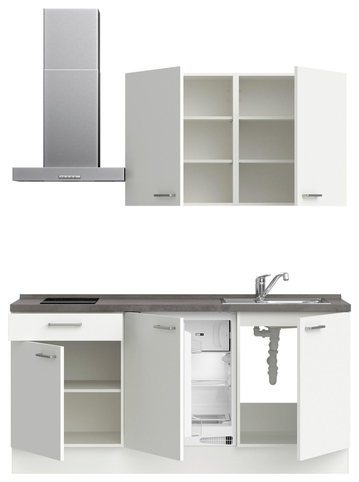 Küchenblock Touch Low m. Geräten Weiß - Schieferfarben/Edelstahlfarben, MODERN, Holzwerkstoff/Metall (180cm) - Nobilia